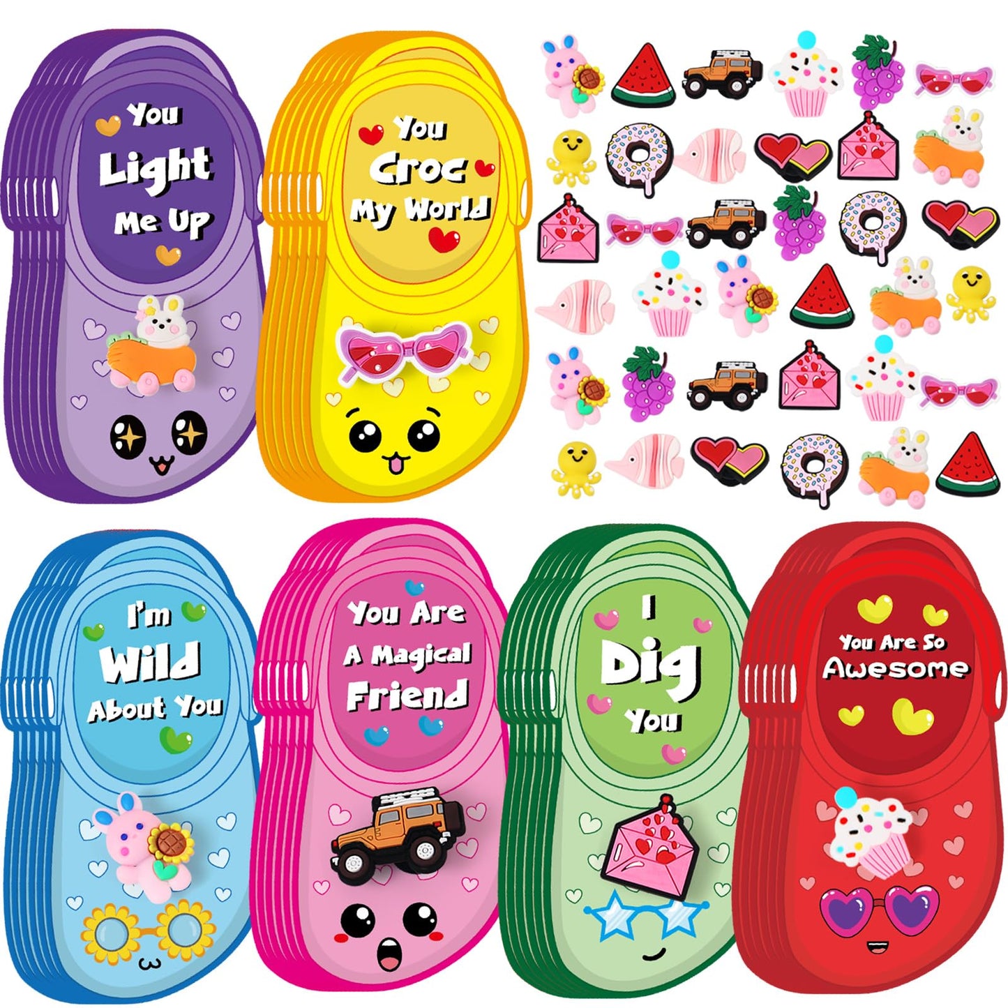 Lechidodo Valentines Day Cards for Kids — 36-Pack with Shoe Charms | Classroom Exchange Gifts
