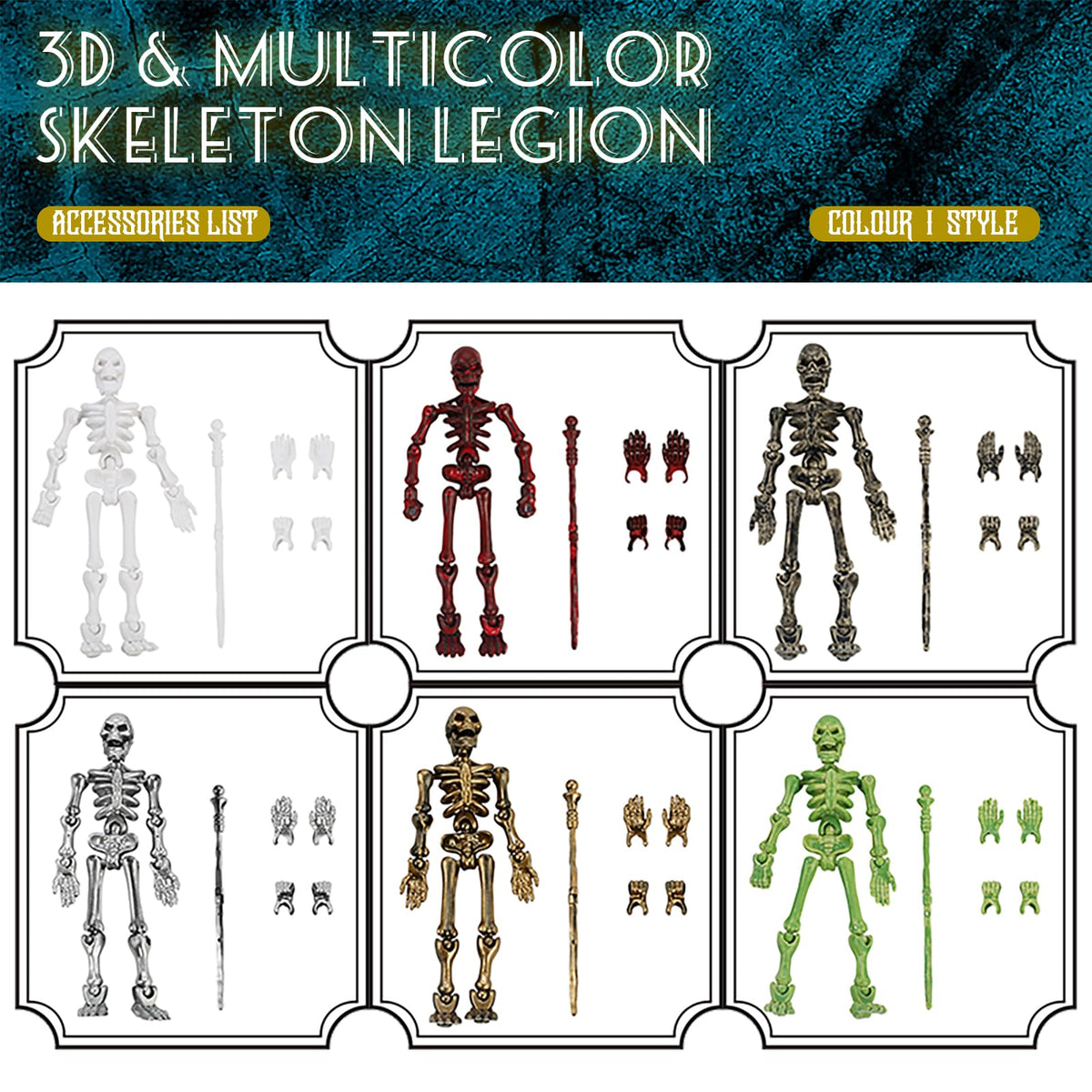 Lechonix 6 Pack T13 Action Figures Set – Skeleton Mini Figures, DIY Assembly