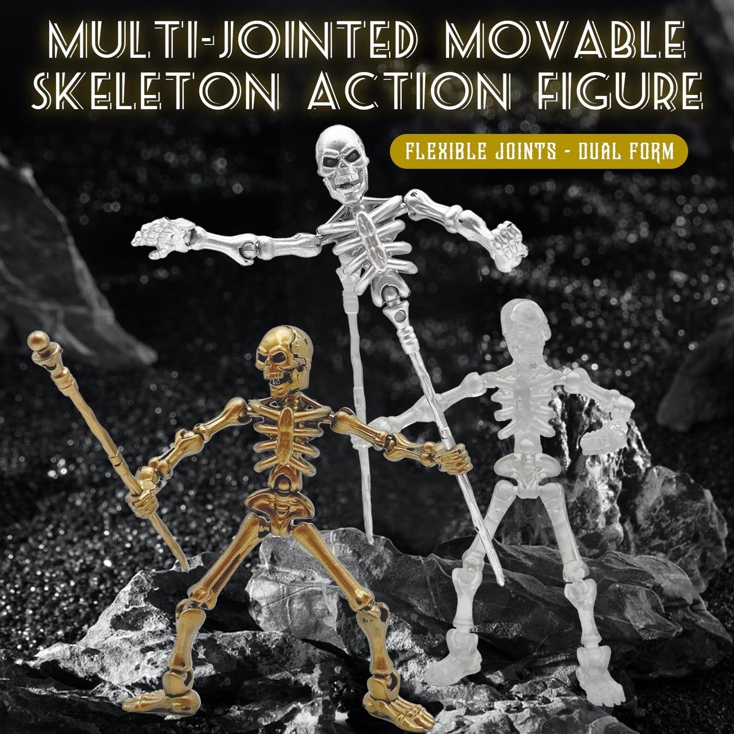 Lechonix 6 Pack T13 Skeleton Action Figures with Scepter and Dual Hands | Multi-Jointed DIY Assembly