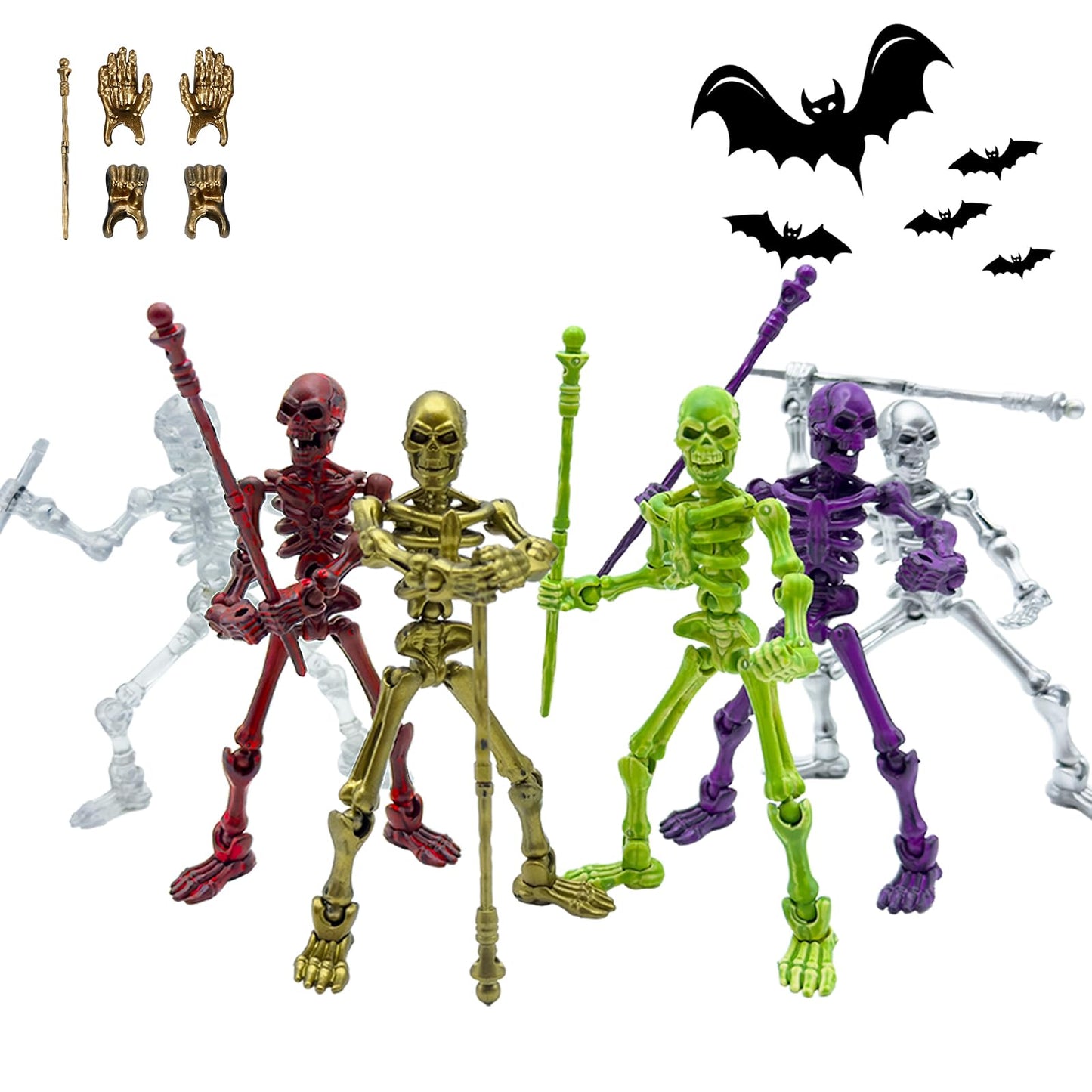 Lechonix 6 Pack T13 Skeleton Action Figures with Scepter and Dual Hands | Multi-Jointed DIY Assembly