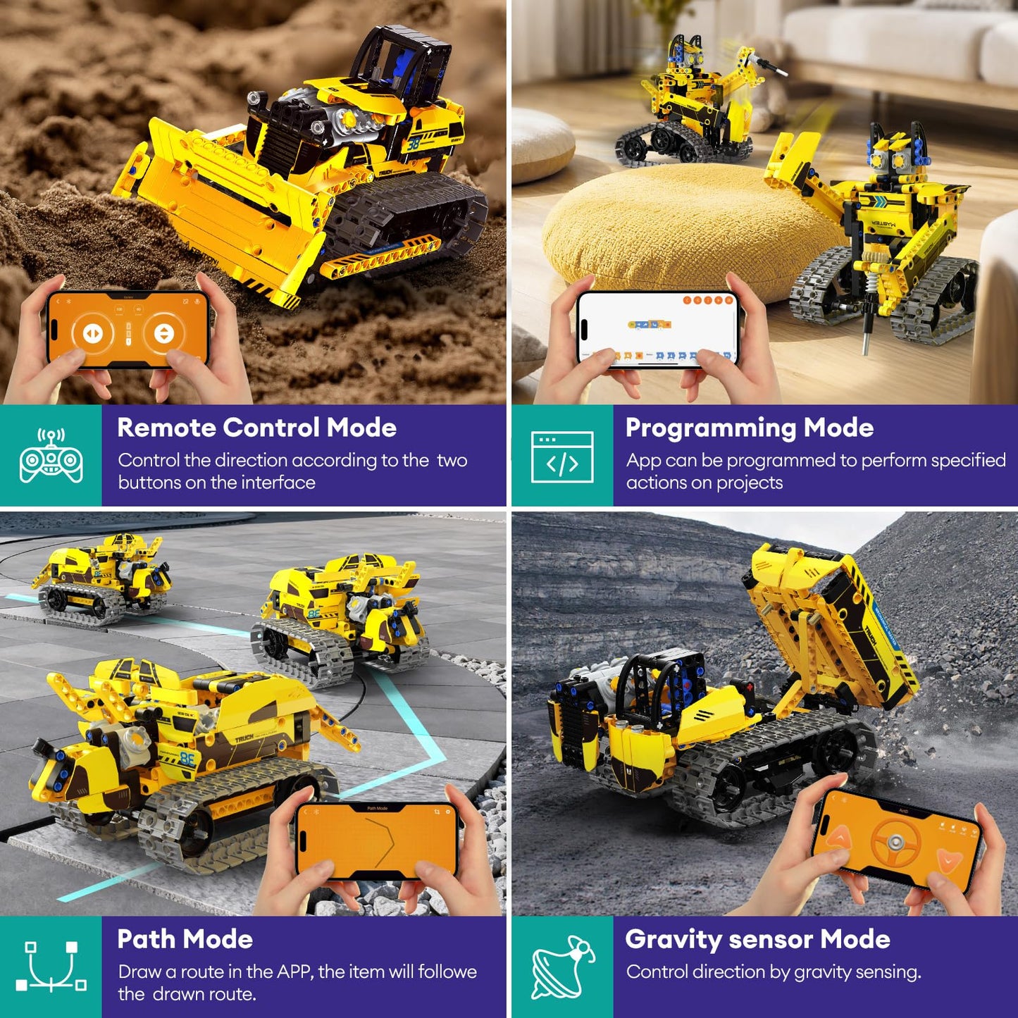 LECPOP 5-in-1 STEM Robot Building Kit, 452 PCS, App & RC Bulldozer Toy for Kids 8-14