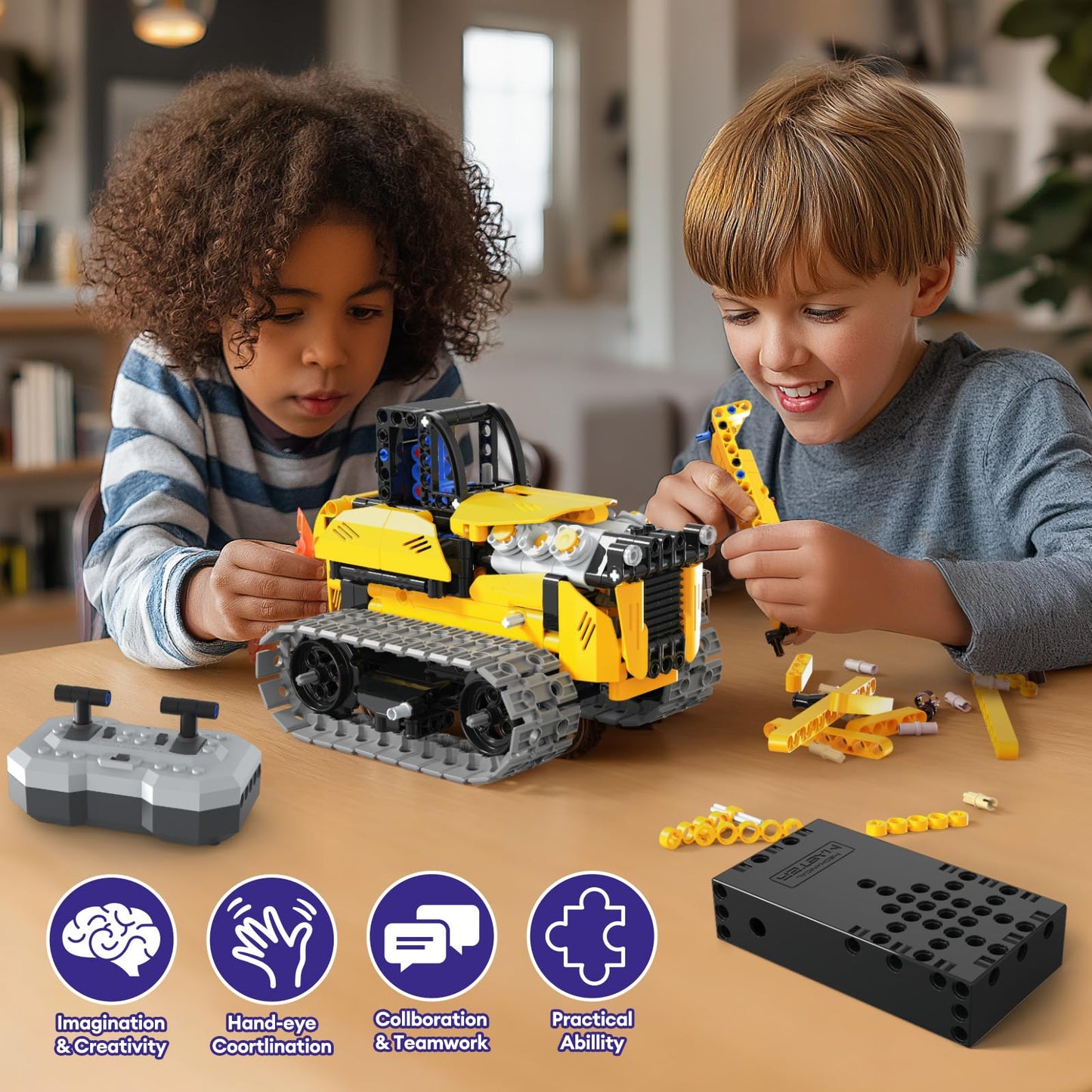 LECPOP 5-in-1 STEM Robot Building Kit, 452 PCS, App & RC Bulldozer Toy for Kids 8-14