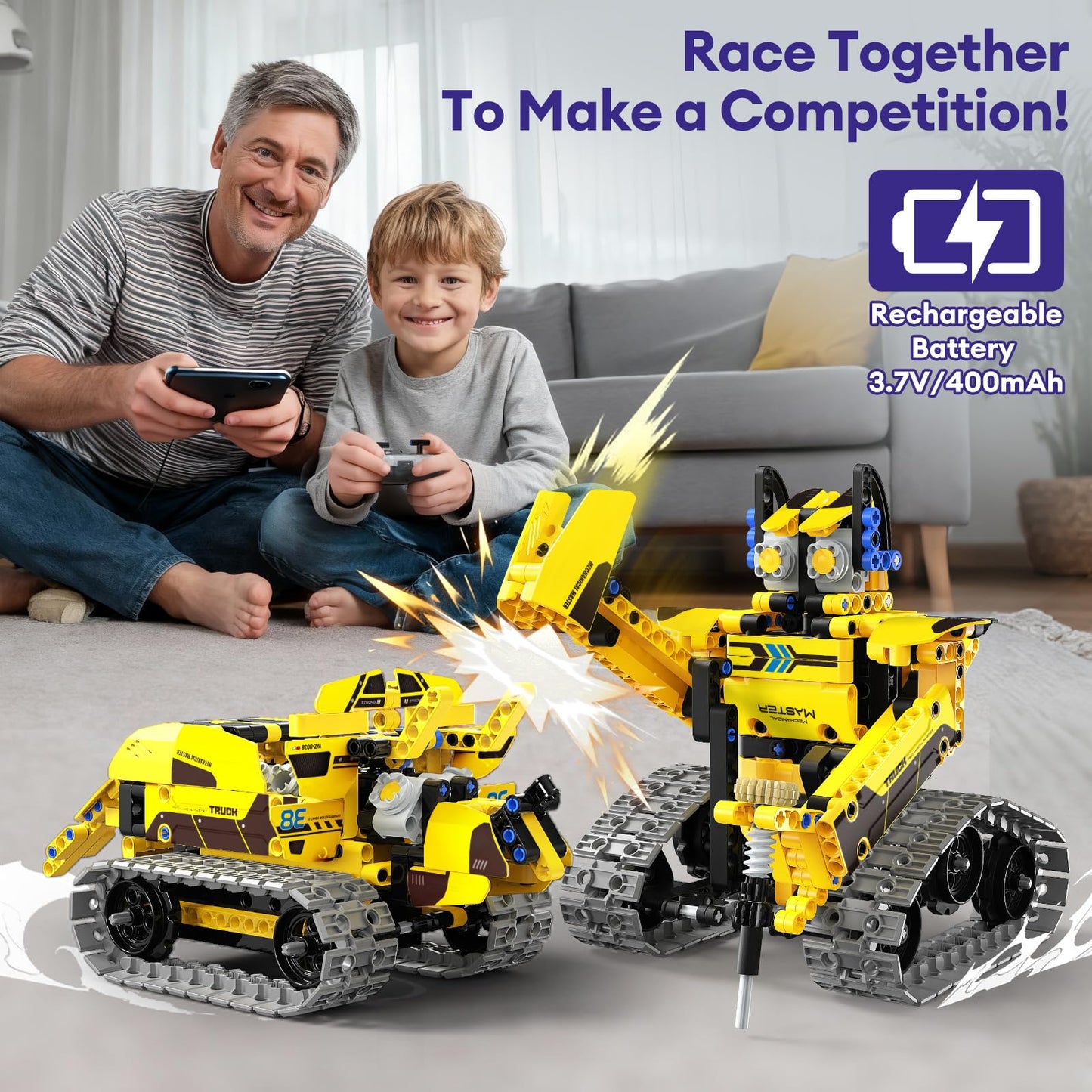 LECPOP 5-in-1 STEM Robot Building Kit, 452 PCS, App & RC Bulldozer Toy for Kids 8-14