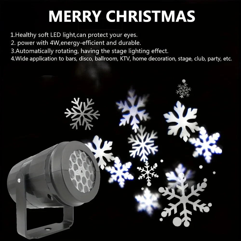 LED Snowflake Christmas Projector Light – Rotating USB Indoor Lamp