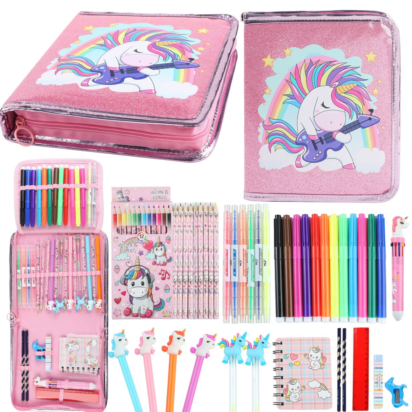 Leeche Fruit Scented Markers Set 44 Pcs with Unicorn Pencil Case – Art Supplies for Kids Ages 4-6-8