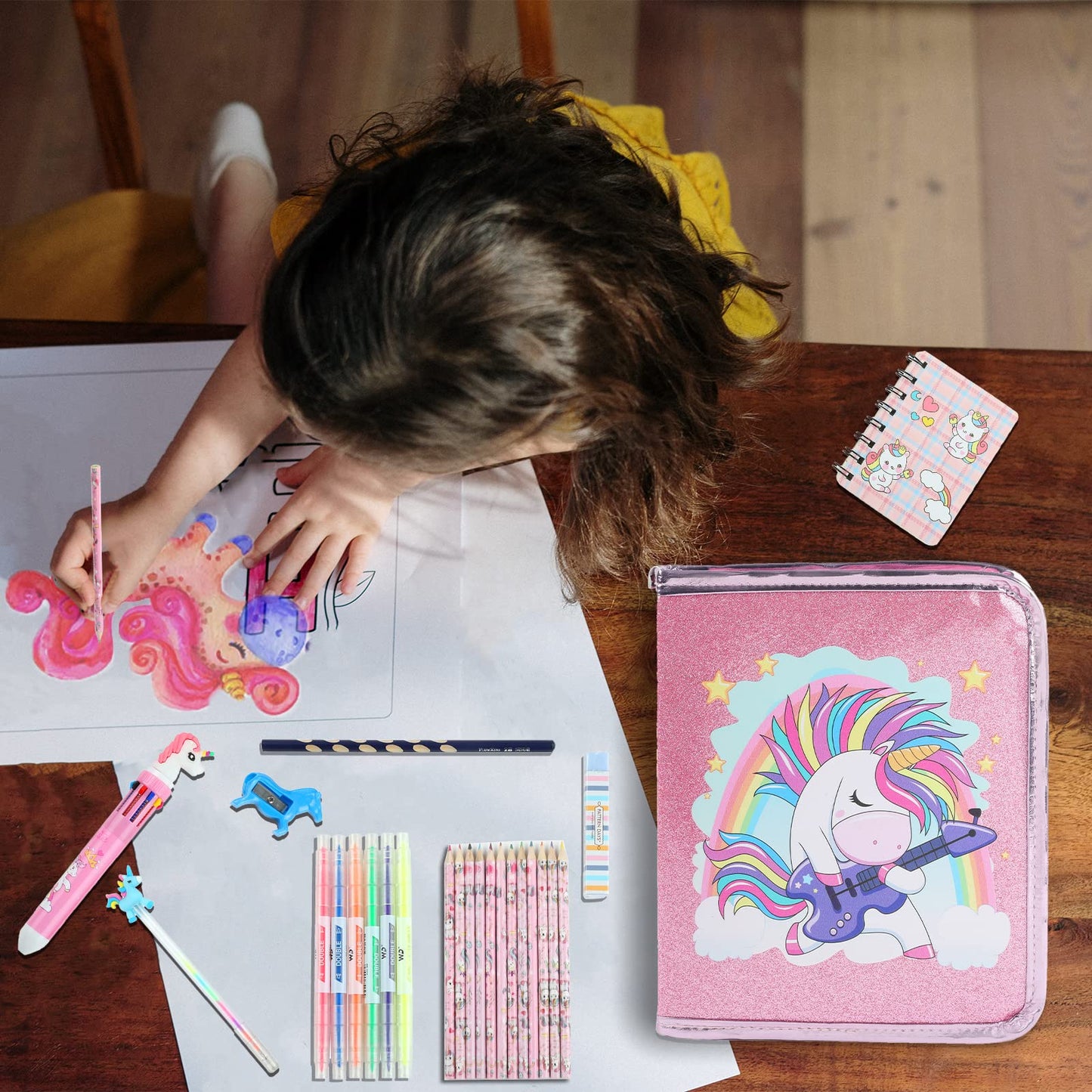 Leeche Fruit Scented Markers Set 44 Pcs with Unicorn Pencil Case – Art Supplies for Kids Ages 4-6-8