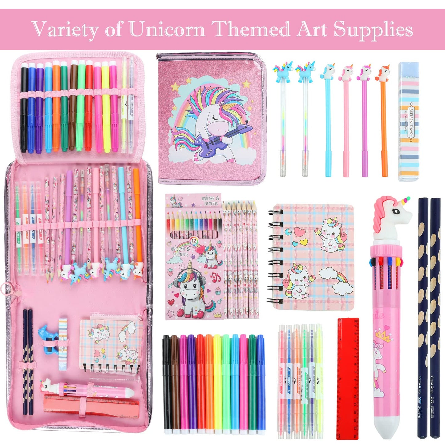 Leeche Fruit Scented Markers Set 44 Pcs with Unicorn Pencil Case – Art Supplies for Kids Ages 4-6-8
