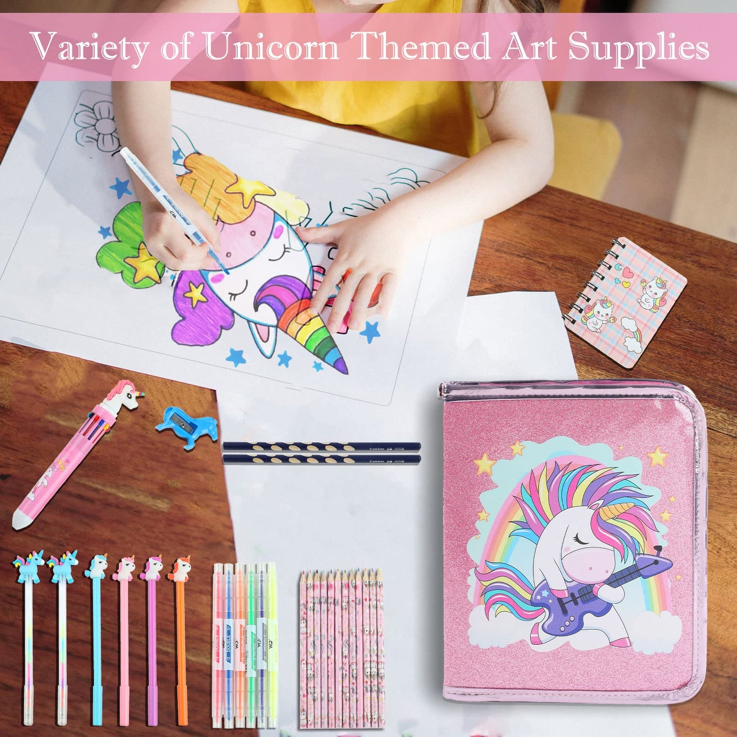 Leeche Fruit Scented Markers Set 44 Pcs with Unicorn Pencil Case – Art Supplies for Kids Ages 4-6-8
