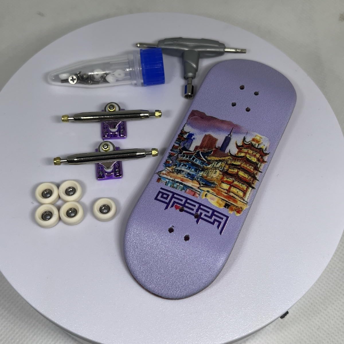 LEEFAI Pro Fingerboard Complete Set Up 34x96mm – Maple Deck, UV Graphic, 4.0 Trucks, 65d Wheels, Op3ra Oriented Vibes