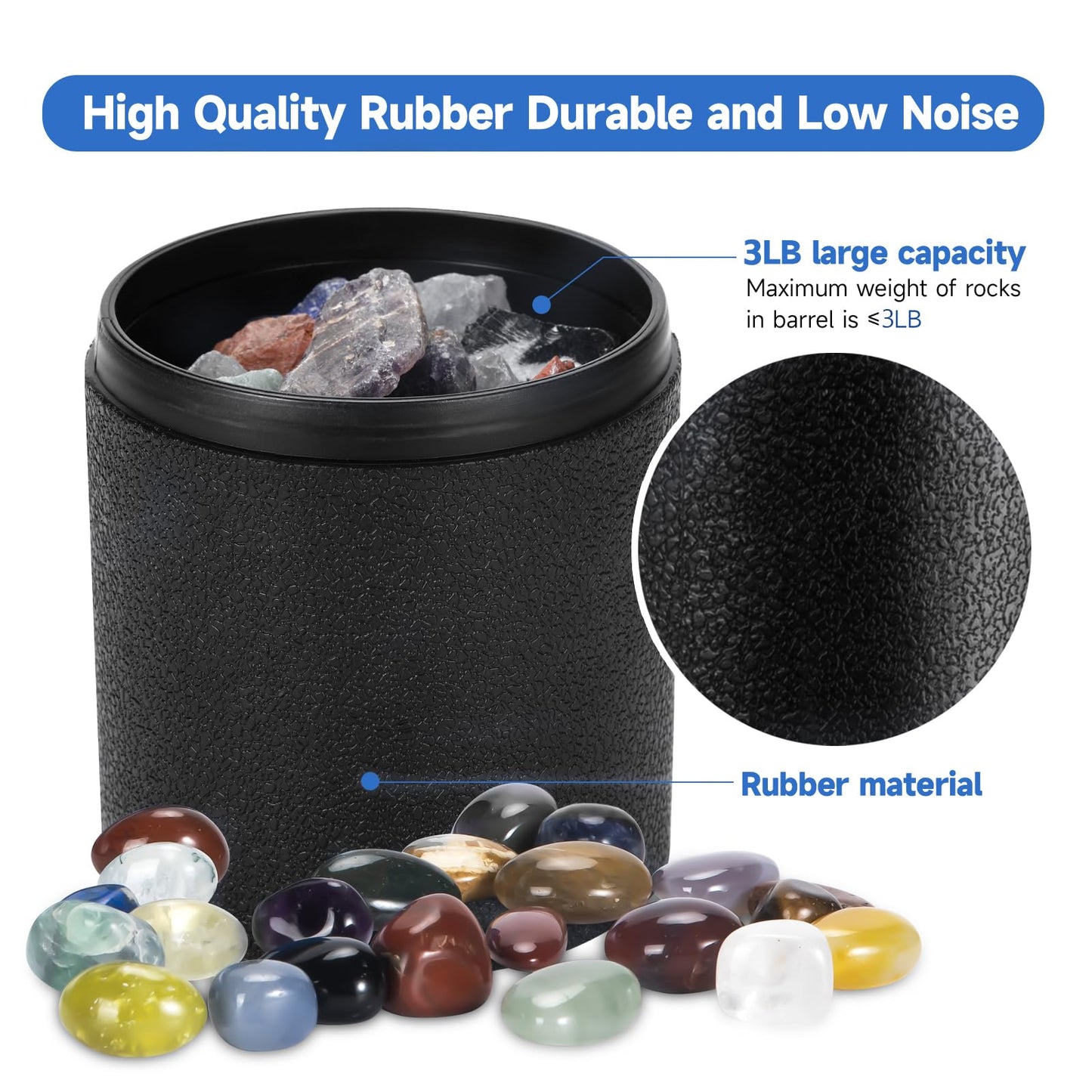 Leegol Electric Replacement 3lb Barrel for Rock Tumbler | Durable Rubber, Leak-Proof Lid