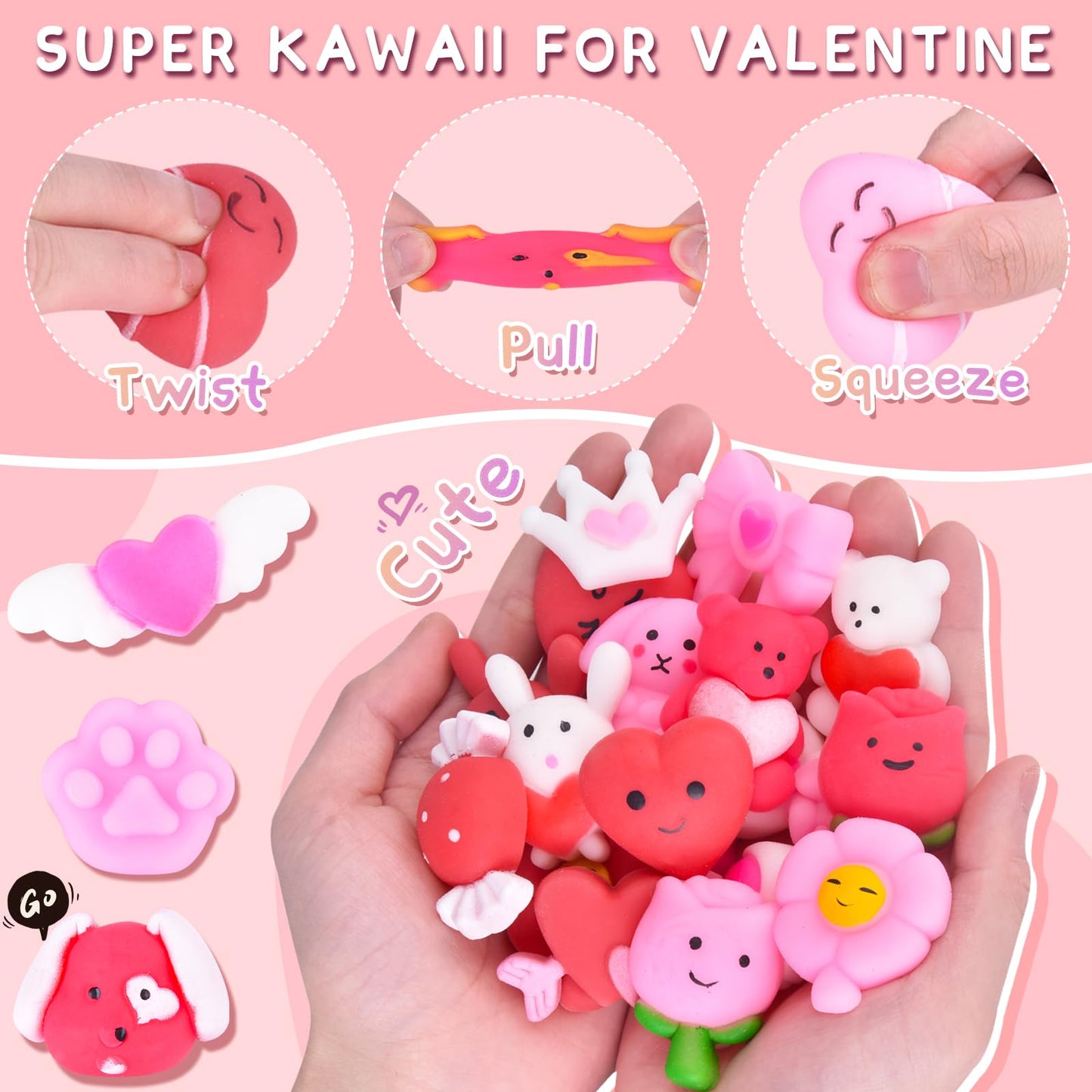 LEEHUR 30 PCS Valentines Day Mochi Squishies – Classroom Gifts & Party Favors