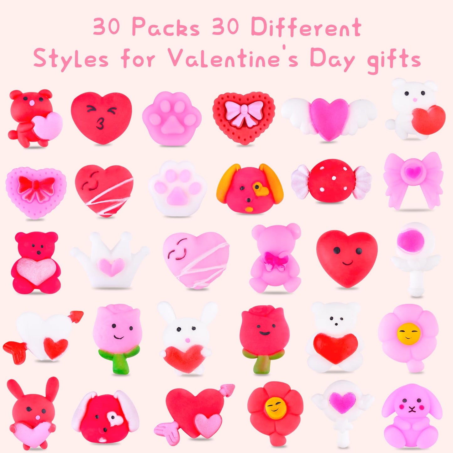 LEEHUR 30 PCS Valentines Day Mochi Squishies – Classroom Gifts & Party Favors