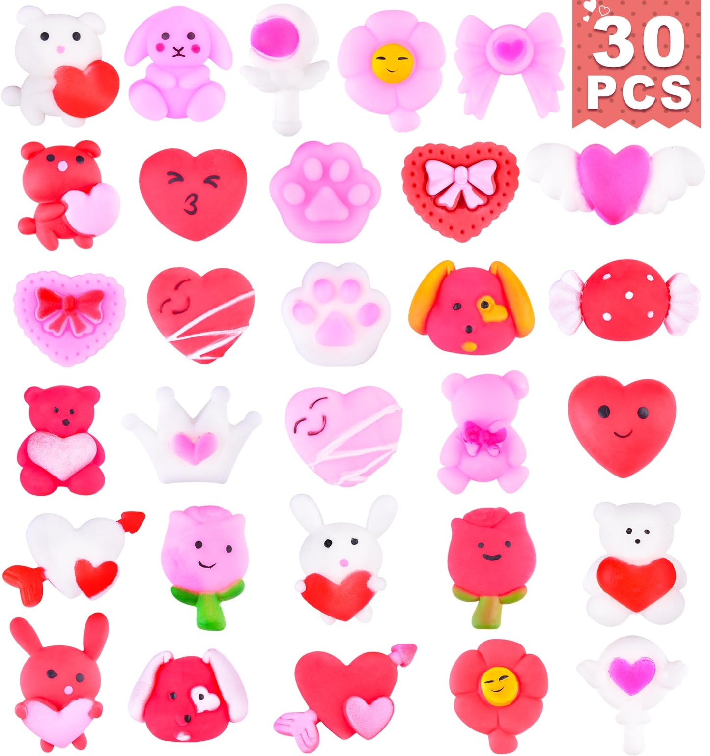 LEEHUR 30 PCS Valentines Day Mochi Squishies – Classroom Gifts & Party Favors