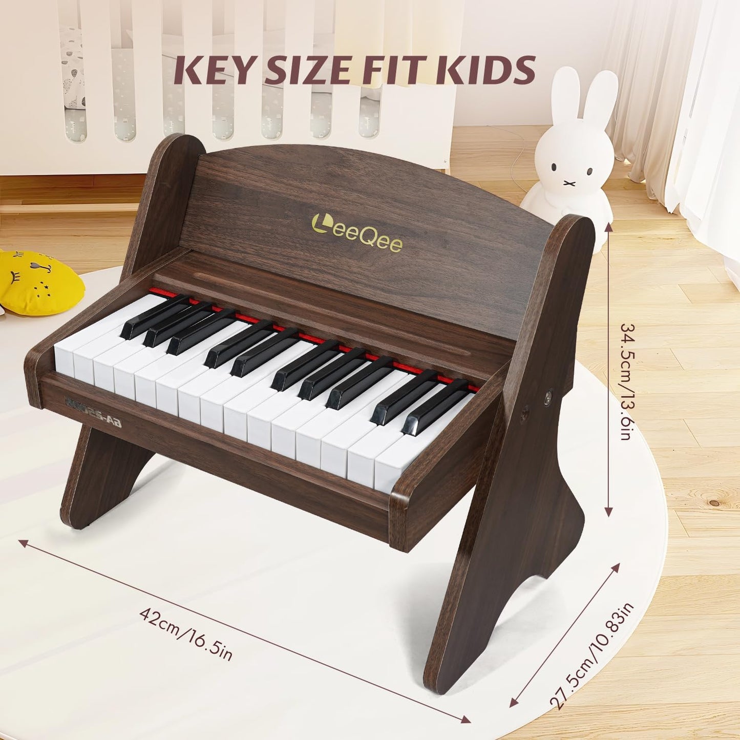LeeQee Kids Piano Keyboard - 25 Keys Wooden Keyboard for Beginners, Educational Music Gift (Age 3+)