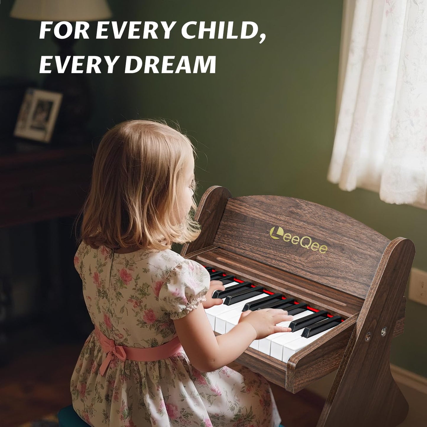 LeeQee Kids Piano Keyboard - 25 Keys Wooden Keyboard for Beginners, Educational Music Gift (Age 3+)