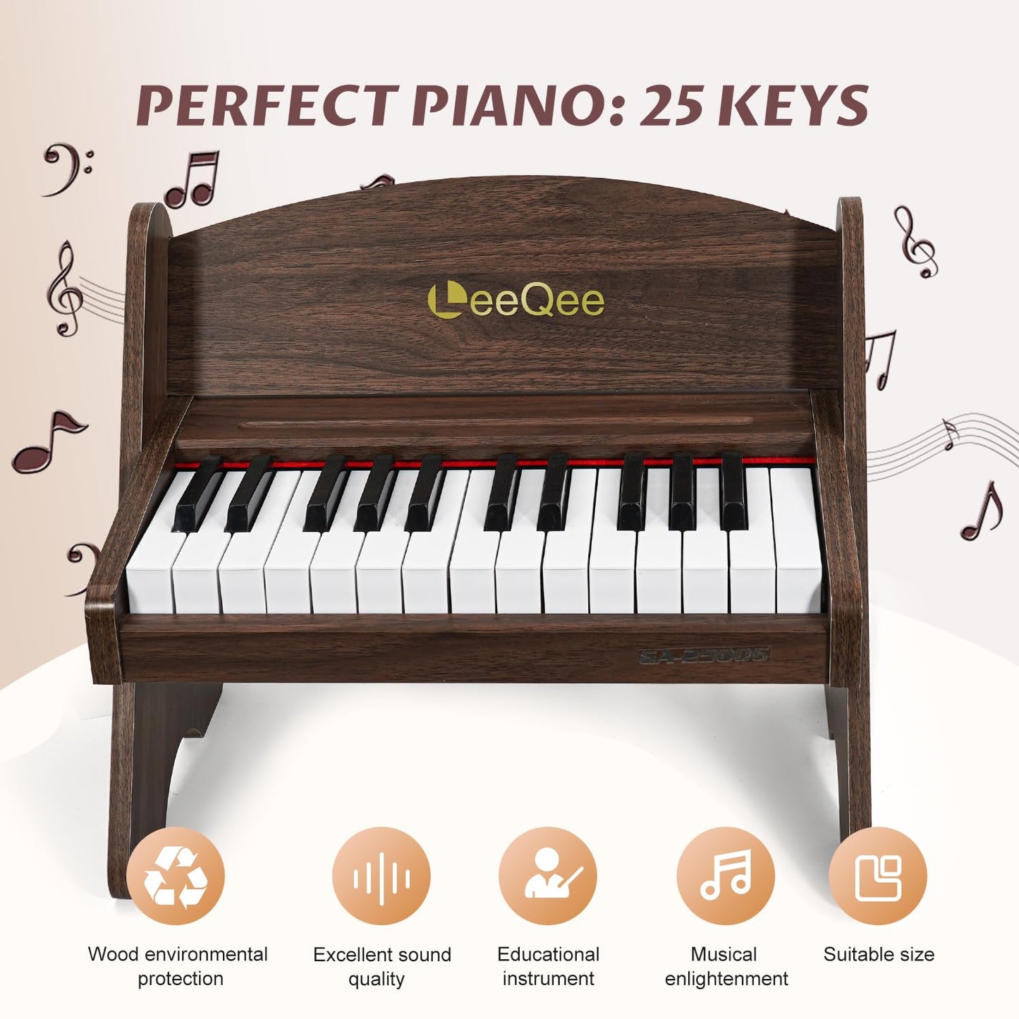 LeeQee Kids Piano Keyboard - 25 Keys Wooden Keyboard for Beginners, Educational Music Gift (Age 3+)