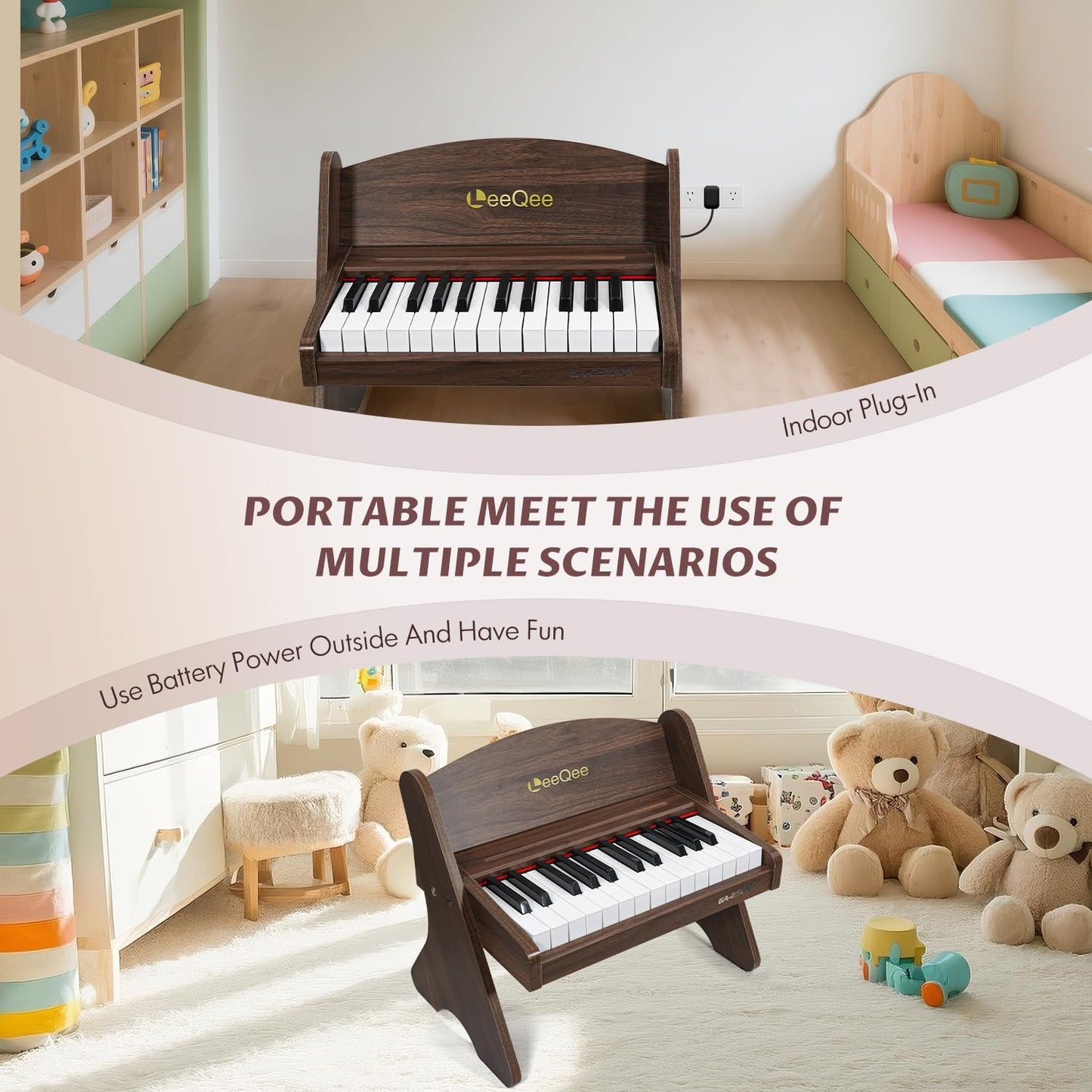 LeeQee Kids Piano Keyboard - 25 Keys Wooden Keyboard for Beginners, Educational Music Gift (Age 3+)