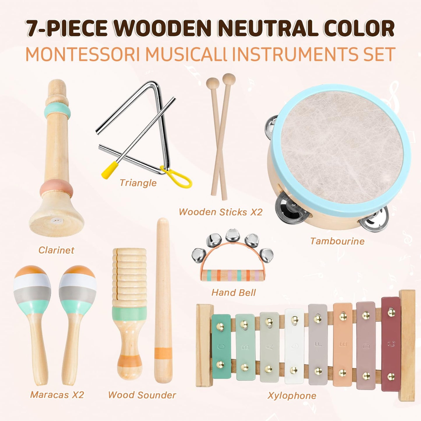 LeeQee Montessori Wooden Toys for Toddlers | Neutral Xylophone & Percussion Set