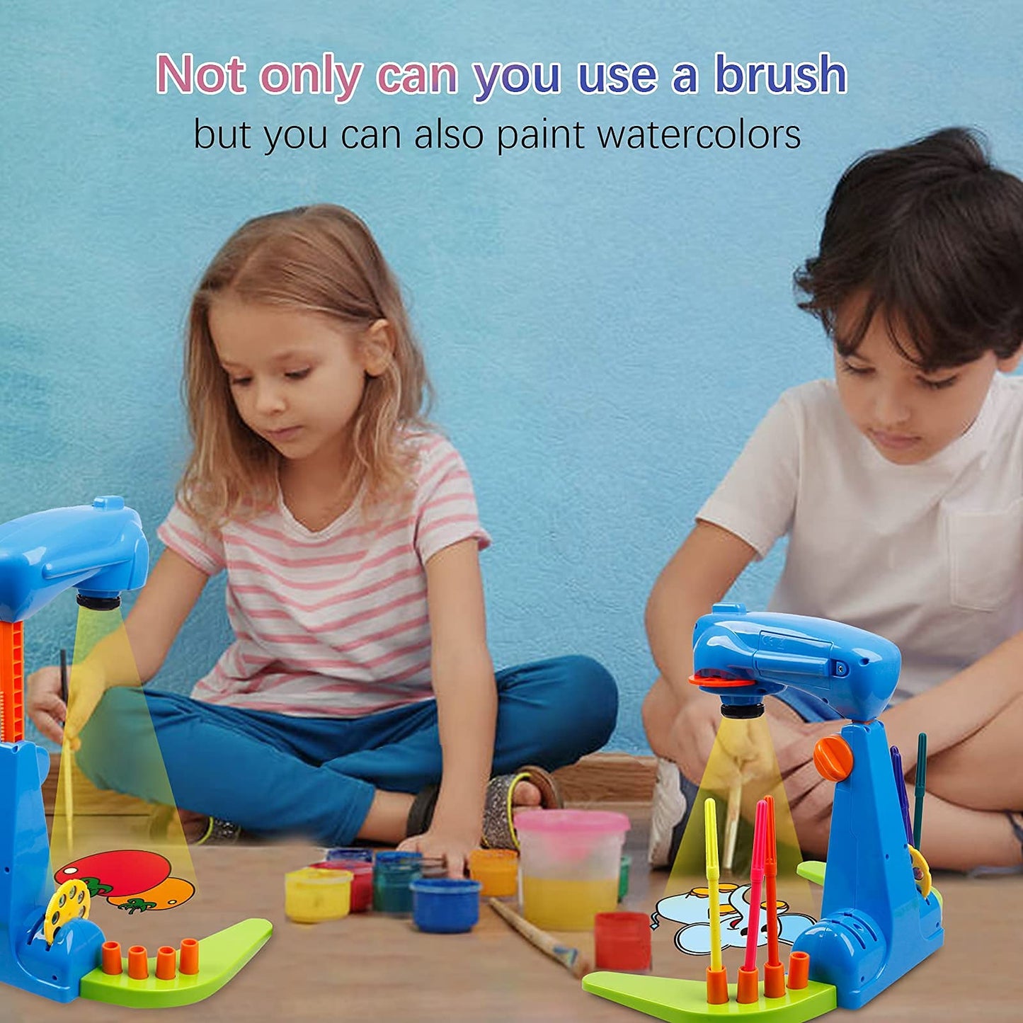 LEERFEI Kids Projection Drawing Sketcher – 32 Cartoon Patterns, 12 Color Brushes, No App Needed (Blue)