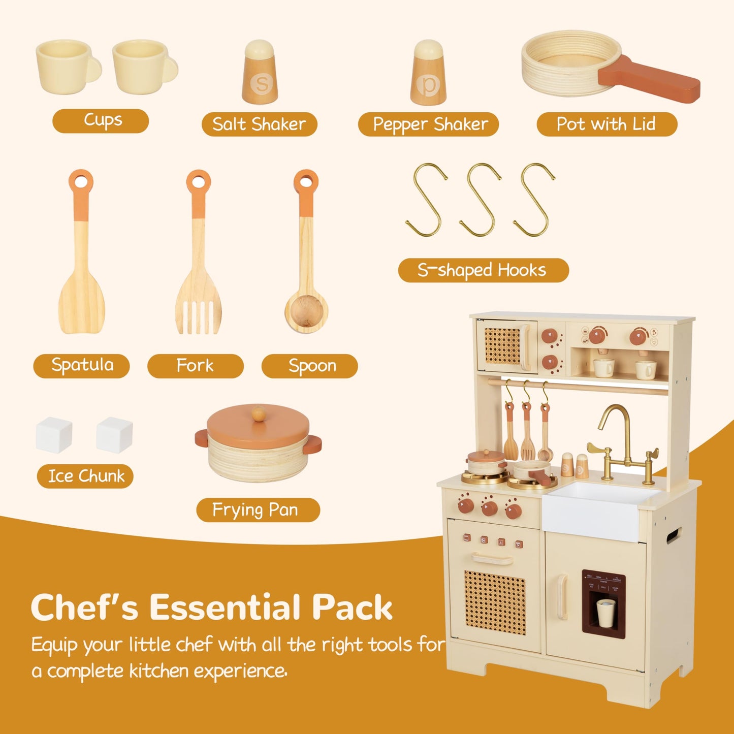 Leeshyah Play Kitchen for Kids – Wooden Interactive Kitchen Set with Realistic Features (Ages 3+)