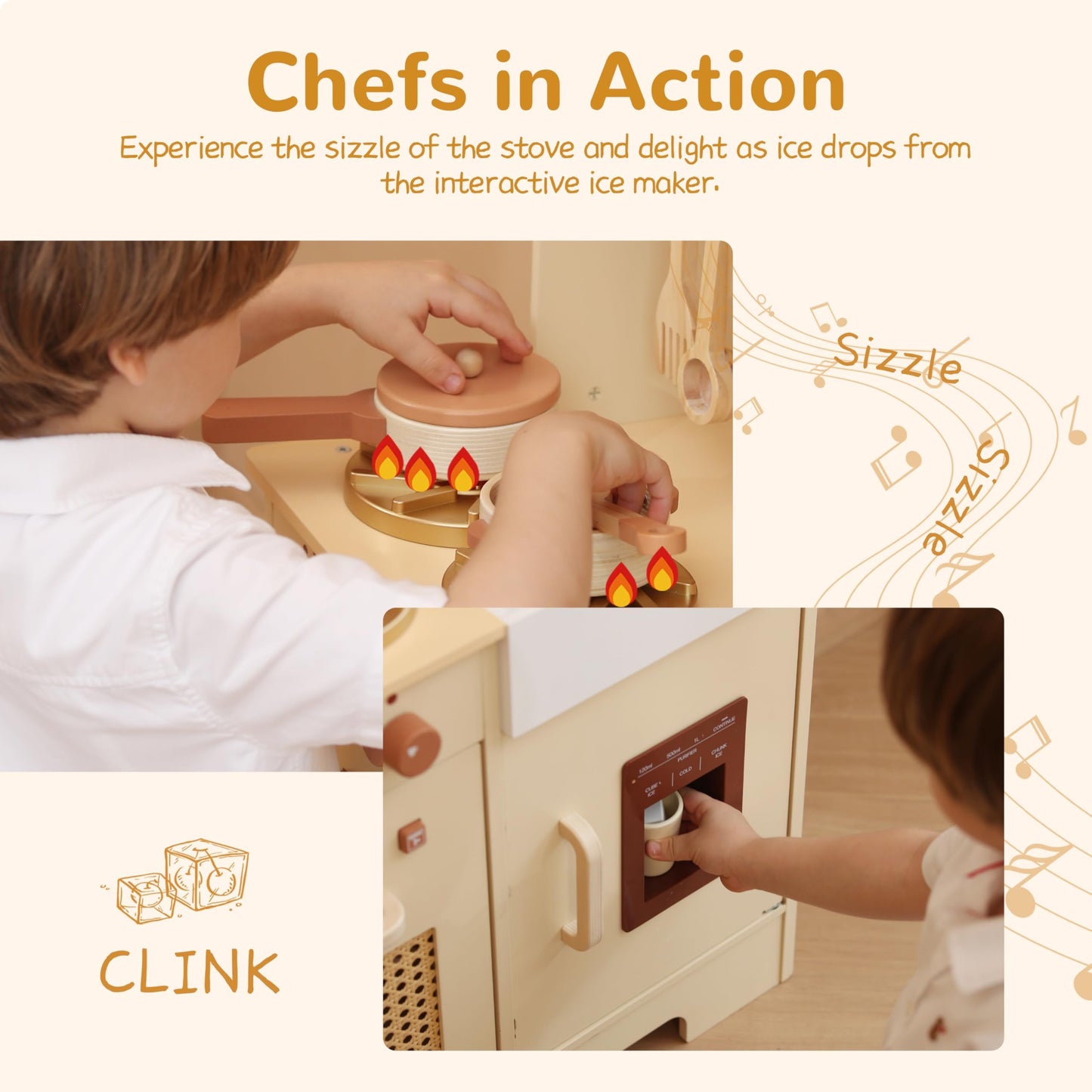 Leeshyah Play Kitchen for Kids – Wooden Interactive Kitchen Set with Realistic Features (Ages 3+)