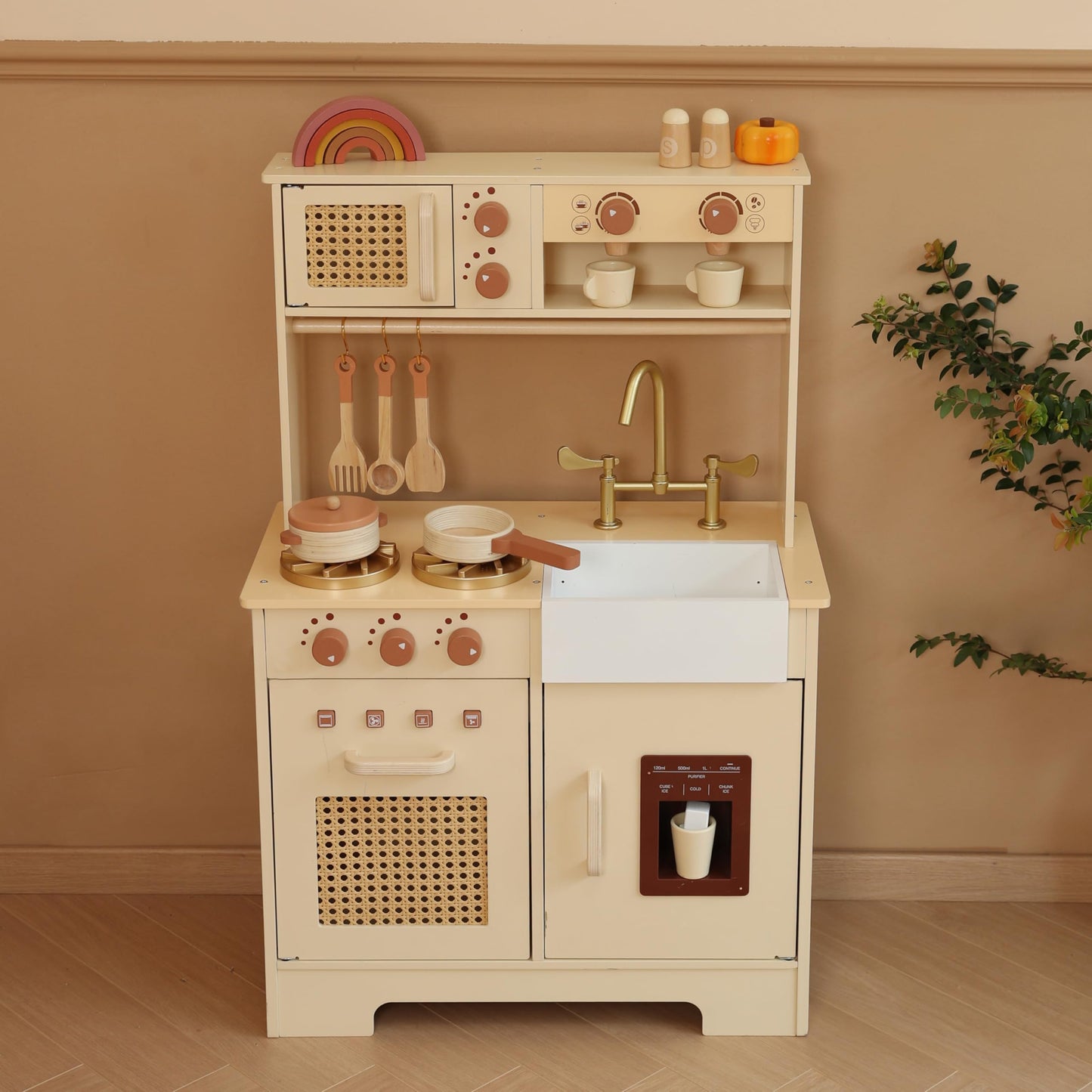 Leeshyah Play Kitchen for Kids – Wooden Interactive Kitchen Set with Realistic Features (Ages 3+)