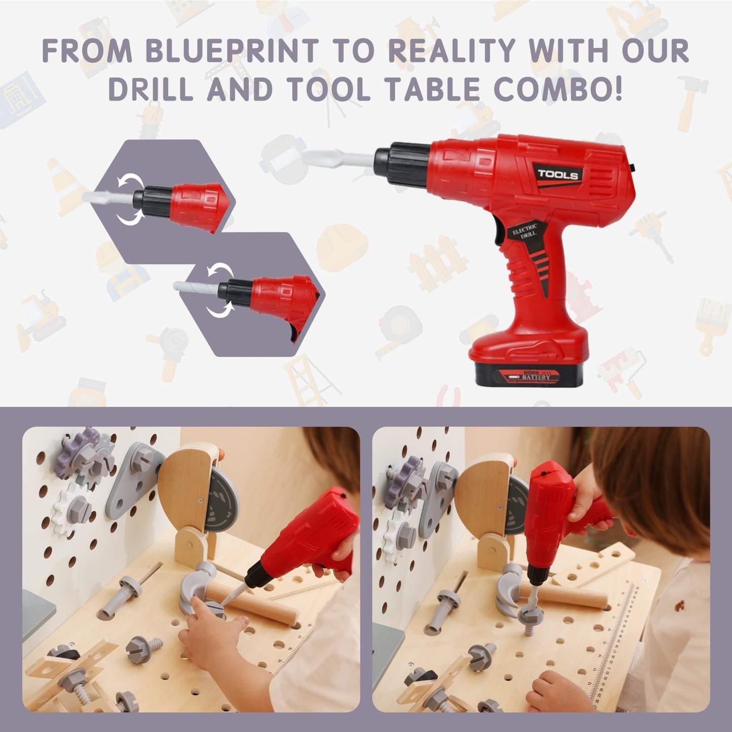 Leeshyah Wooden Kids Tool Bench with Electric Drill – Toddler Workshop for Ages 3+