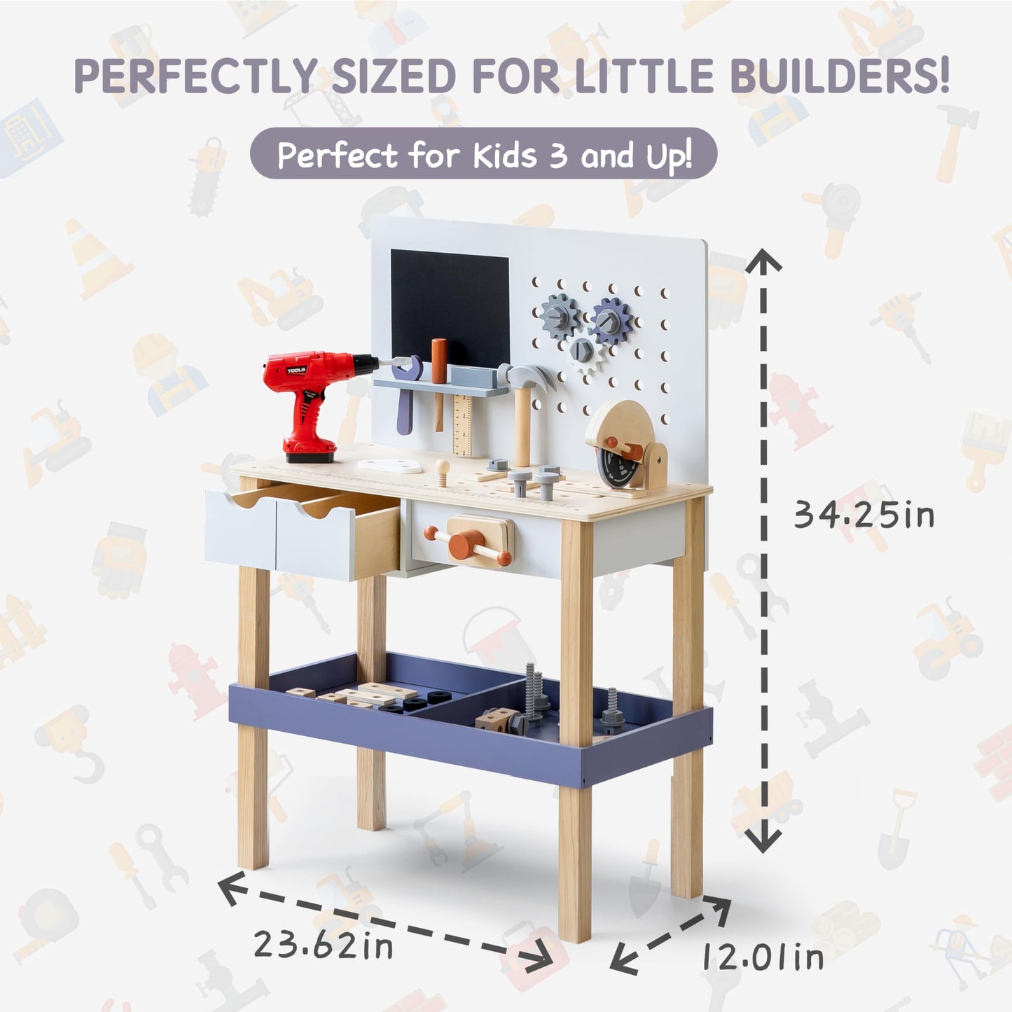 Leeshyah Wooden Kids Tool Bench with Electric Drill – Toddler Workshop for Ages 3+