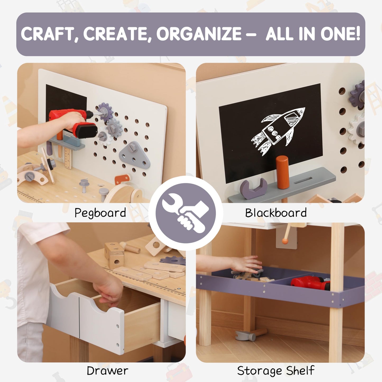Leeshyah Wooden Kids Tool Bench with Electric Drill – Toddler Workshop for Ages 3+