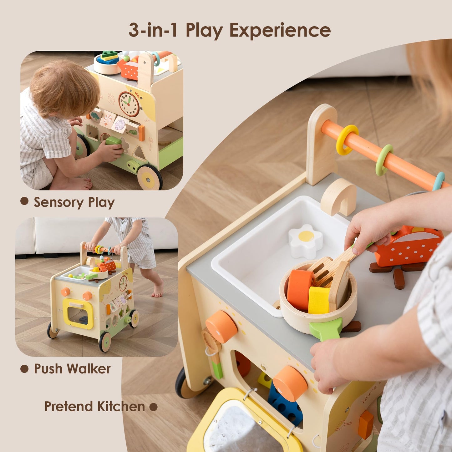 Leeshyah Wooden Baby Walker 3-in-1 Push Toy | Montessori Learning Center