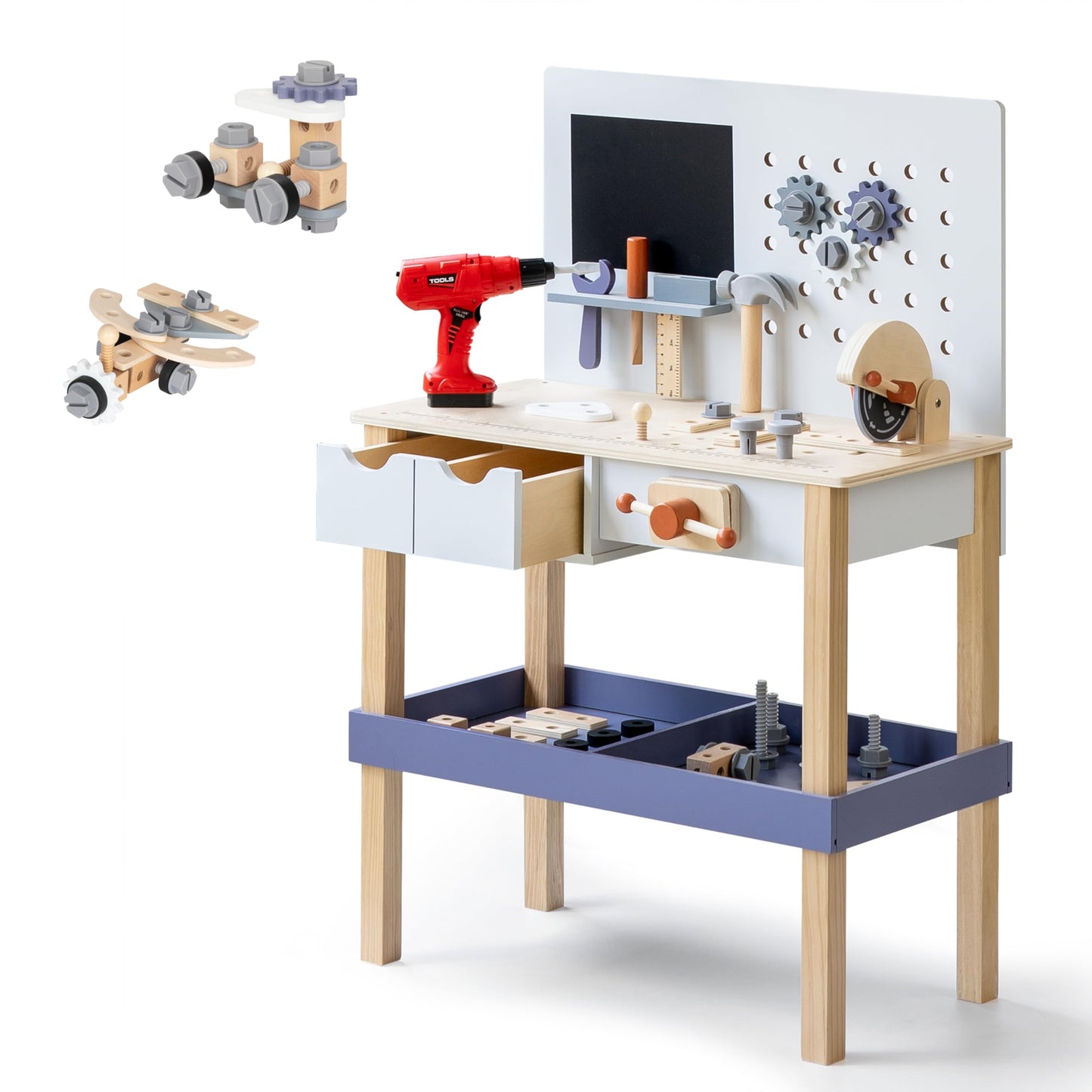 Leeshyah Wooden Kids Tool Bench with Electric Drill – Toddler Workshop for Ages 3+