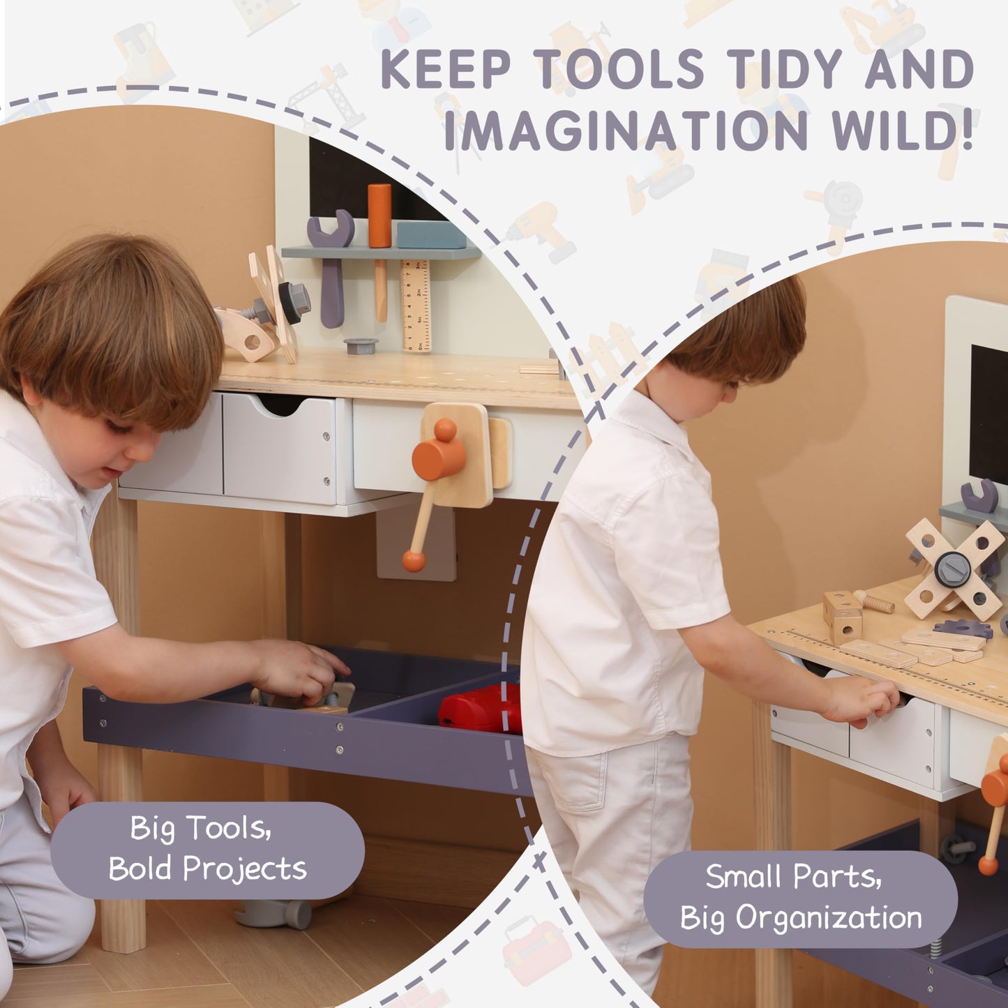 Leeshyah Wooden Kids Tool Bench with Electric Drill – Toddler Workshop for Ages 3+