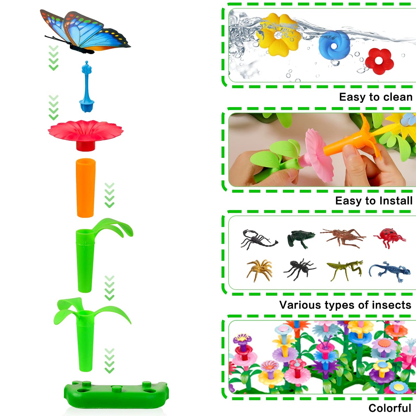 Leetous 156-Piece Insect Flower Garden STEM Toy — Birthday & Easter Gift for 2-6 Year Olds