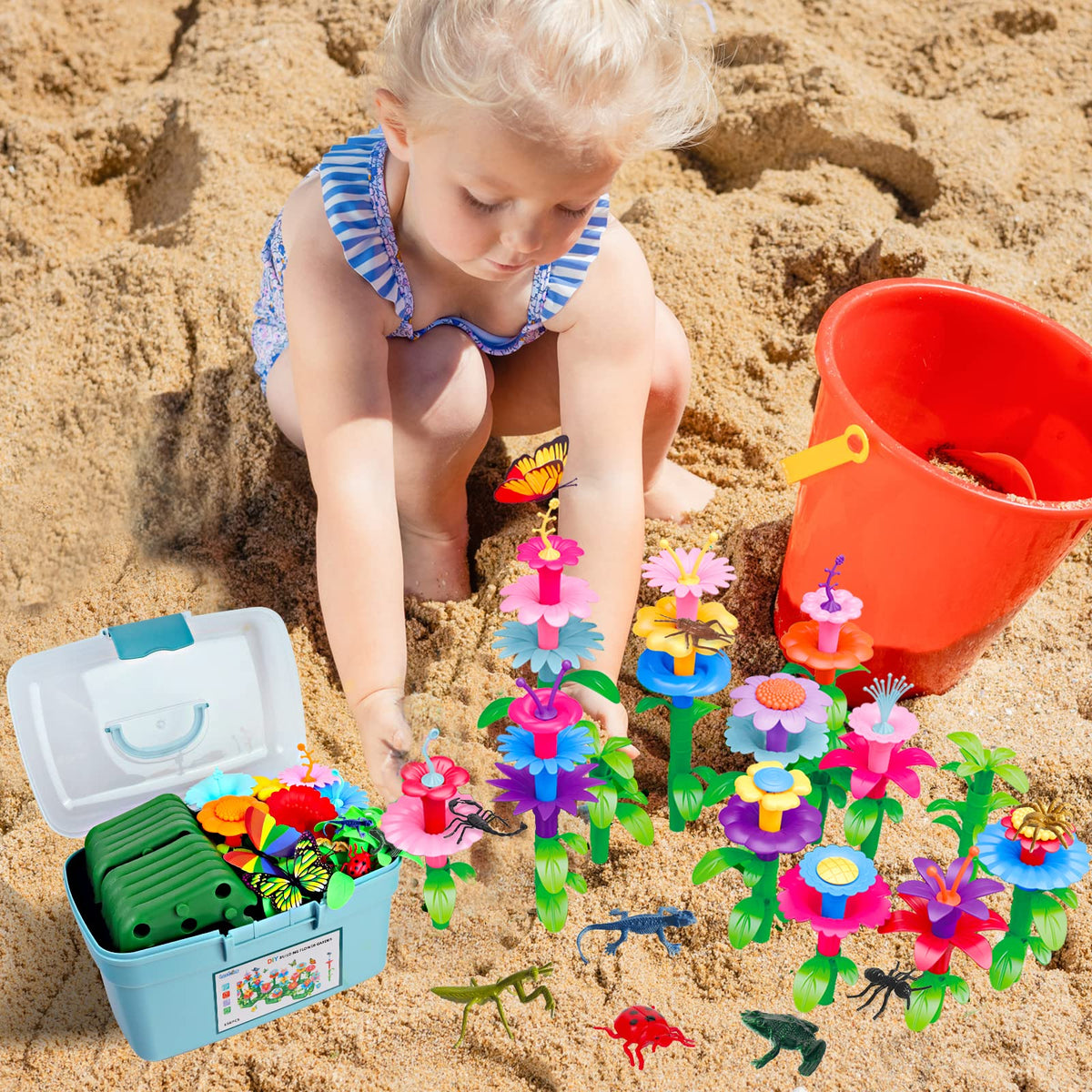 Leetous 156-Piece Insect Flower Garden STEM Toy — Birthday & Easter Gift for 2-6 Year Olds