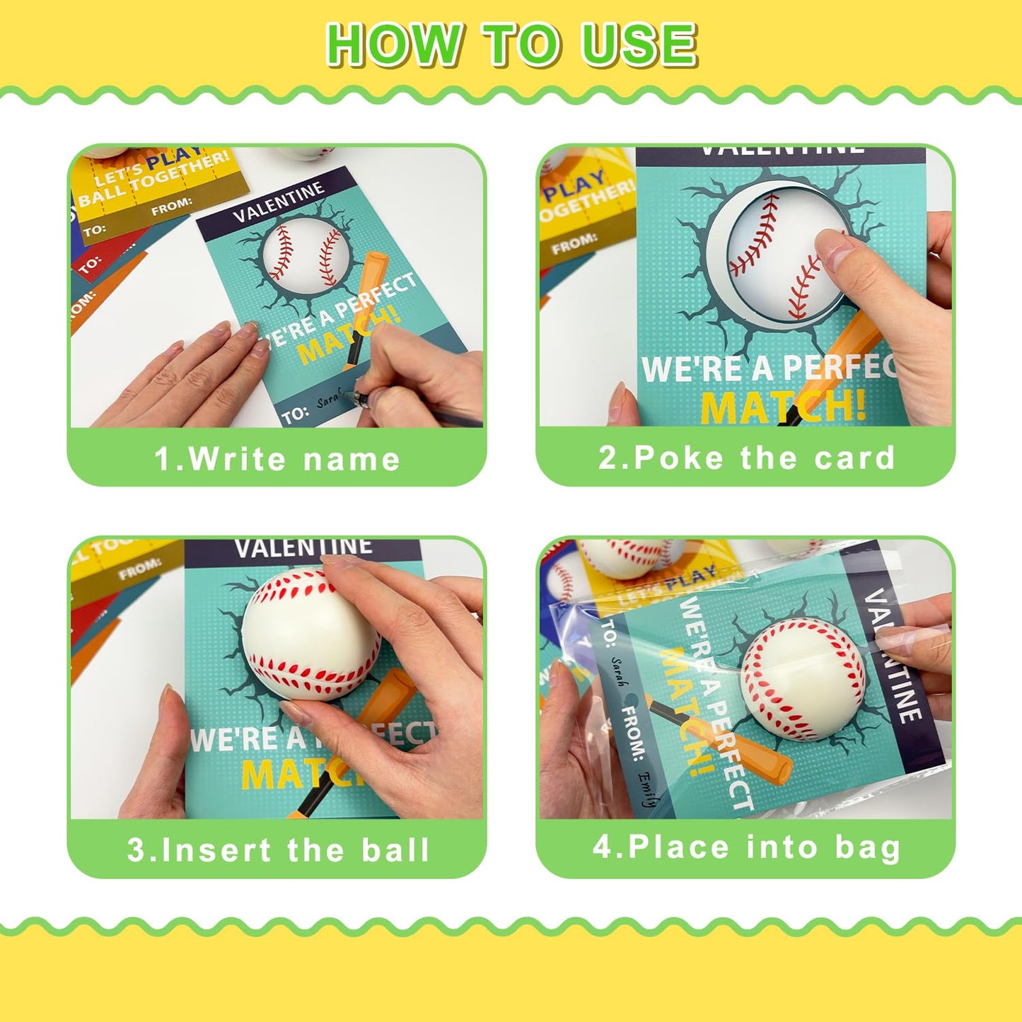 Leetous 24-Pack Baseball Valentines Day Cards & Mini Foam Balls for Kids