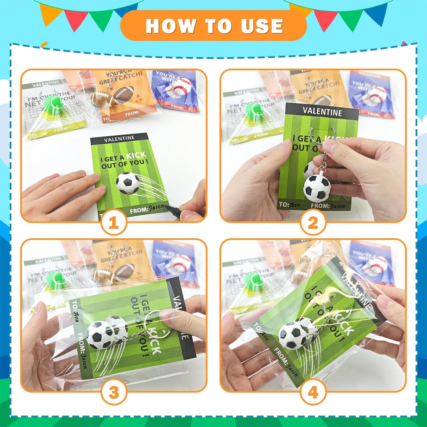 Leetous 28-Pack Sports Valentines Keychains with Exchange Cards – Classroom Gifts for Kids