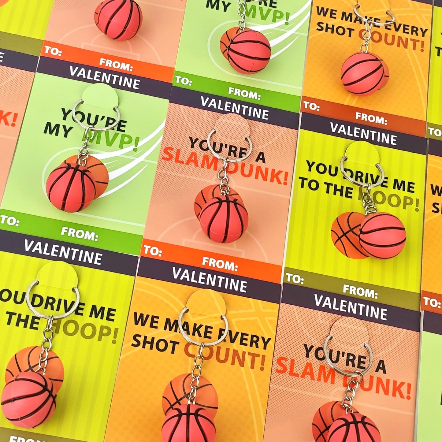 Leetous Basketball Valentines Day Keychains & Exchange Cards - 28-Pack for Kids