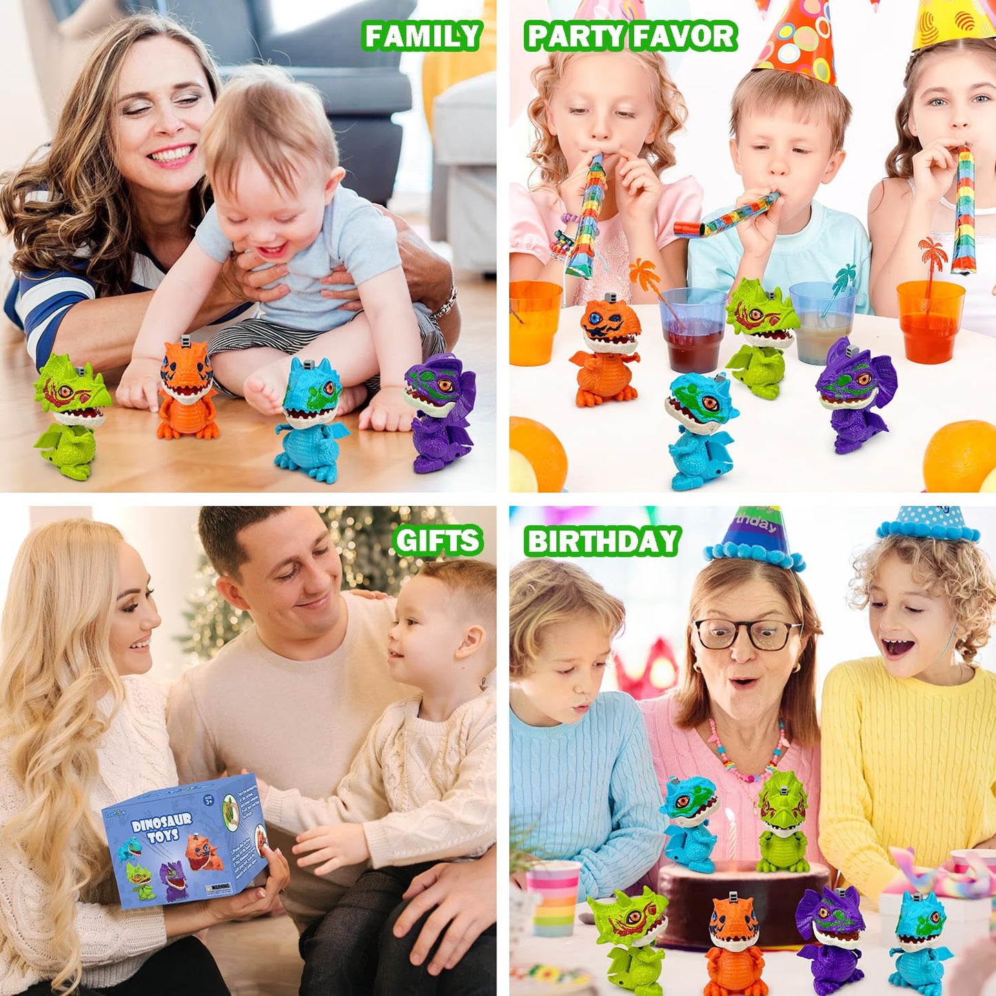 Leetous Dinosaur Toys 4-Pack – Wind-Up Spin & Flap STEM Gifts for Kids 3-8