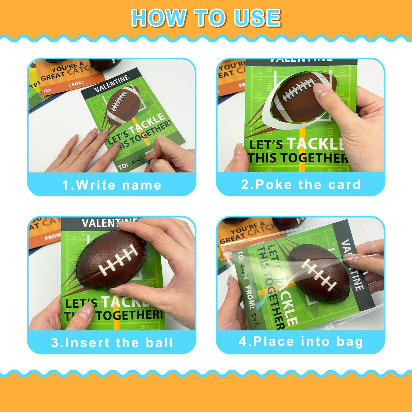 Leetous Football Valentines — 24-Pack Mini Foam Balls with Exchange Cards for Class