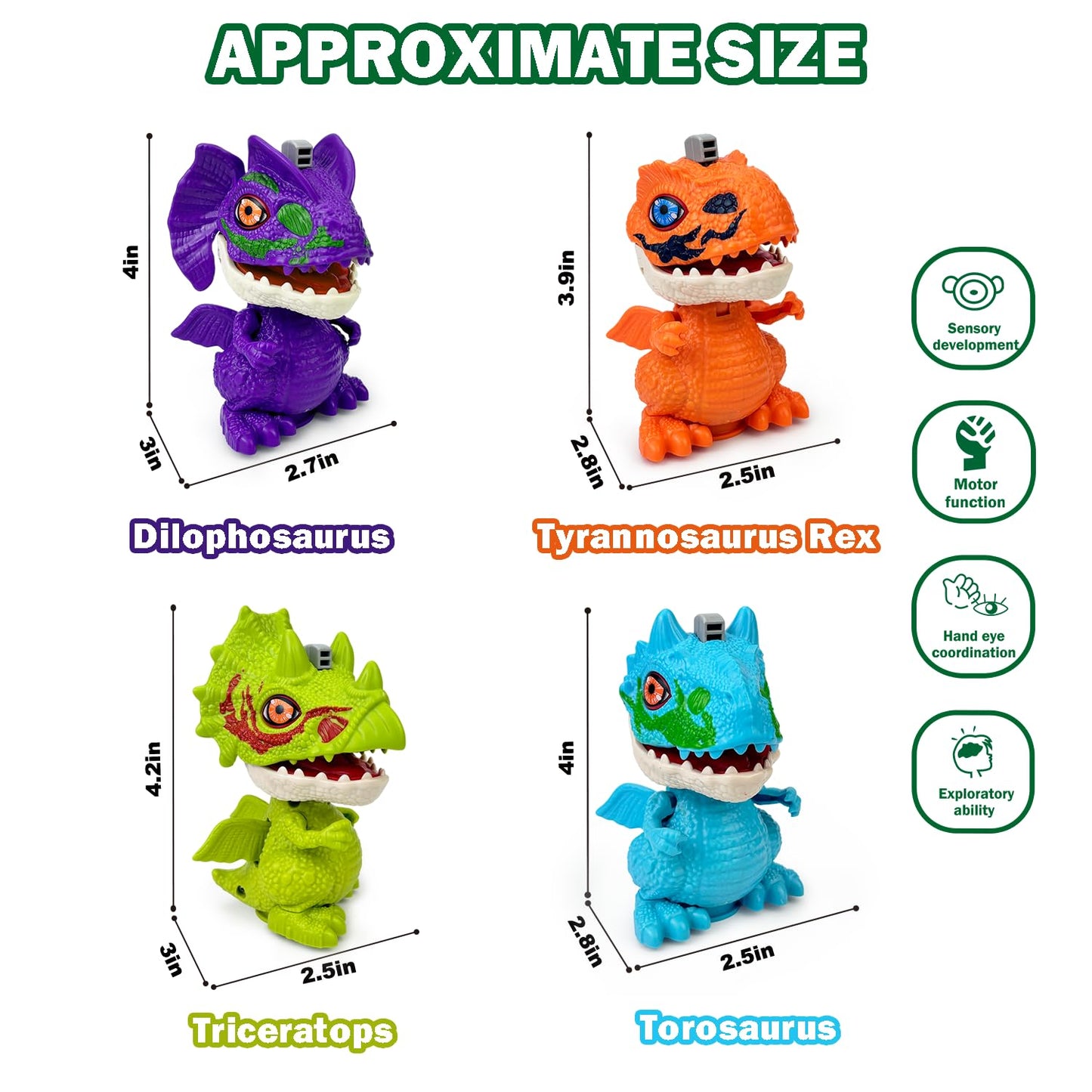 Leetous Dinosaur Toys 4-Pack – Wind-Up Spin & Flap STEM Gifts for Kids 3-8
