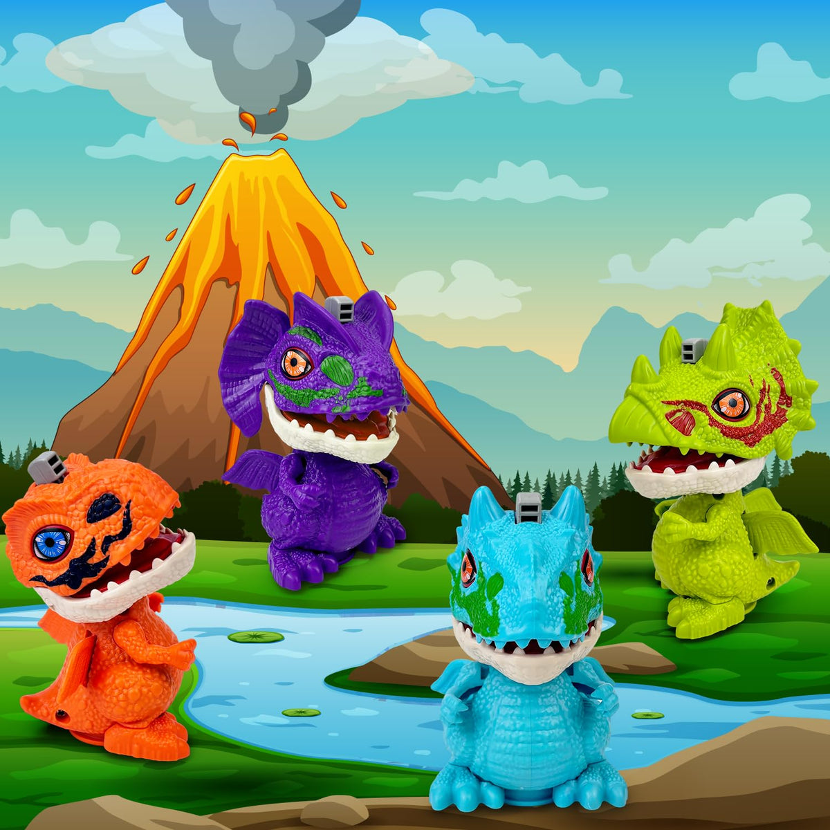 Leetous Dinosaur Toys 4-Pack – Wind-Up Spin & Flap STEM Gifts for Kids 3-8
