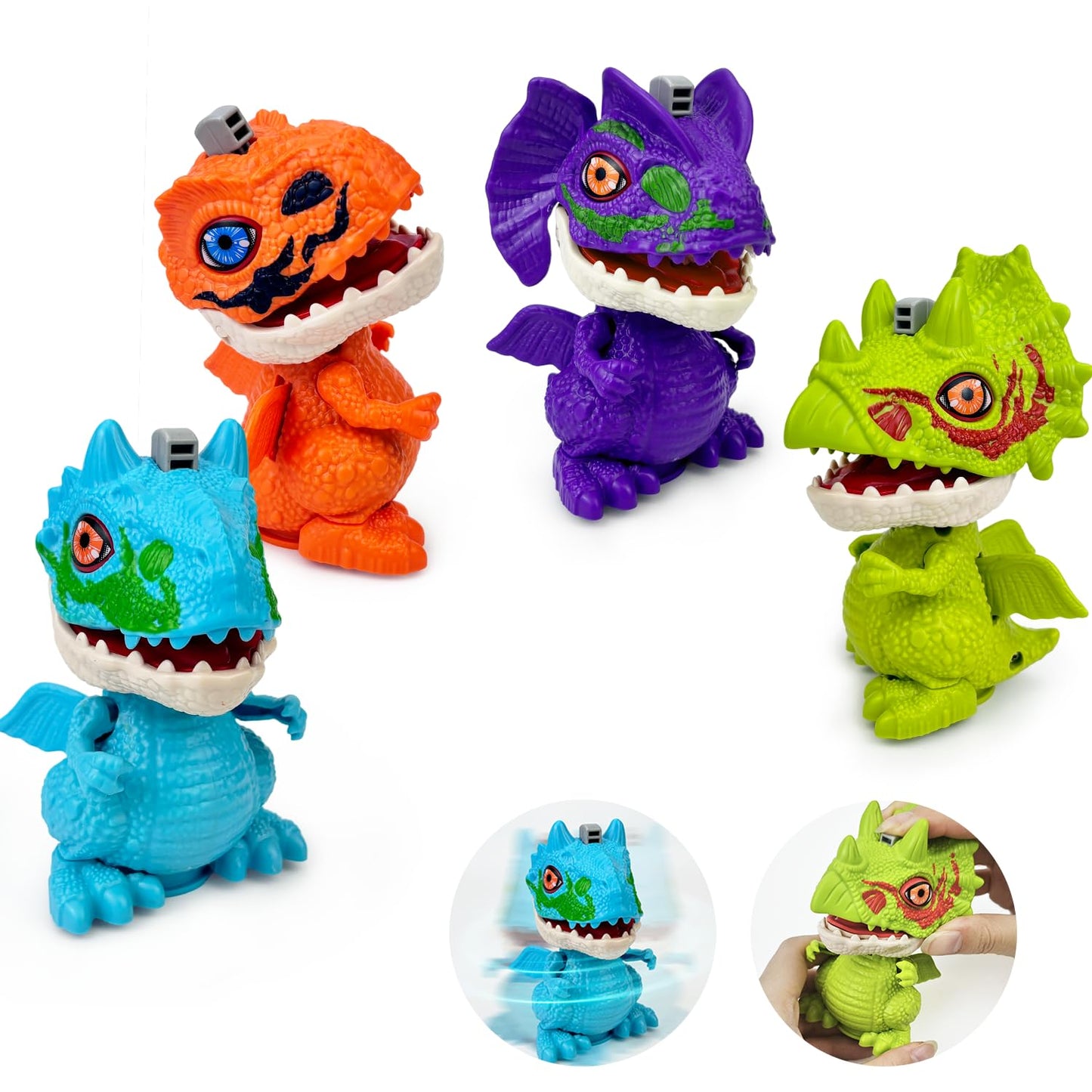 Leetous Dinosaur Toys 4-Pack – Wind-Up Spin & Flap STEM Gifts for Kids 3-8