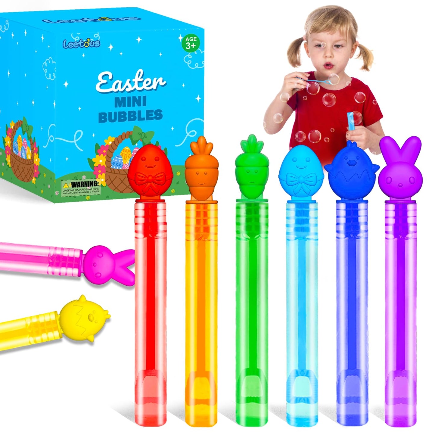 Leetous 64 Pack Easter Bubble Wands – Colorful Party Favors for Kids