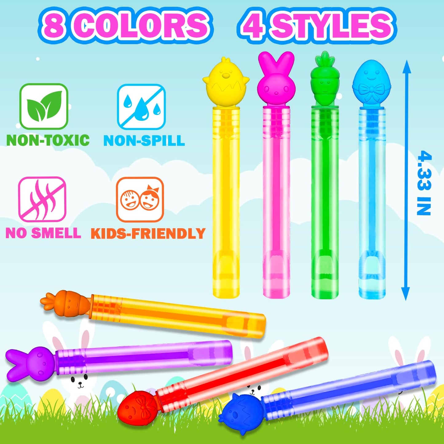 Leetous 64 Pack Easter Bubble Wands – Colorful Party Favors for Kids