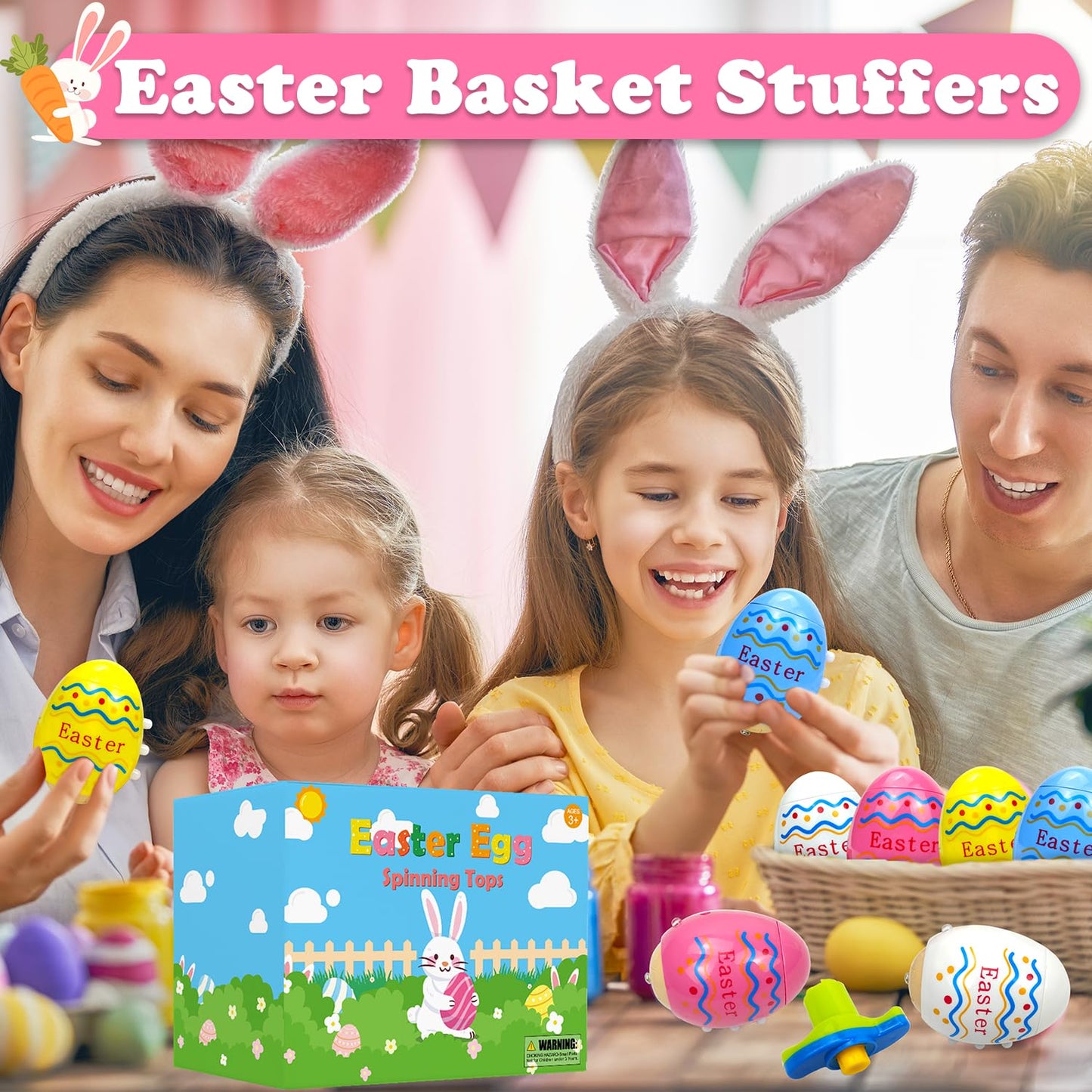 Leetous Easter Light-Up Spinning Tops – 4 Pack Party Favors for Kids (Non-Candy)