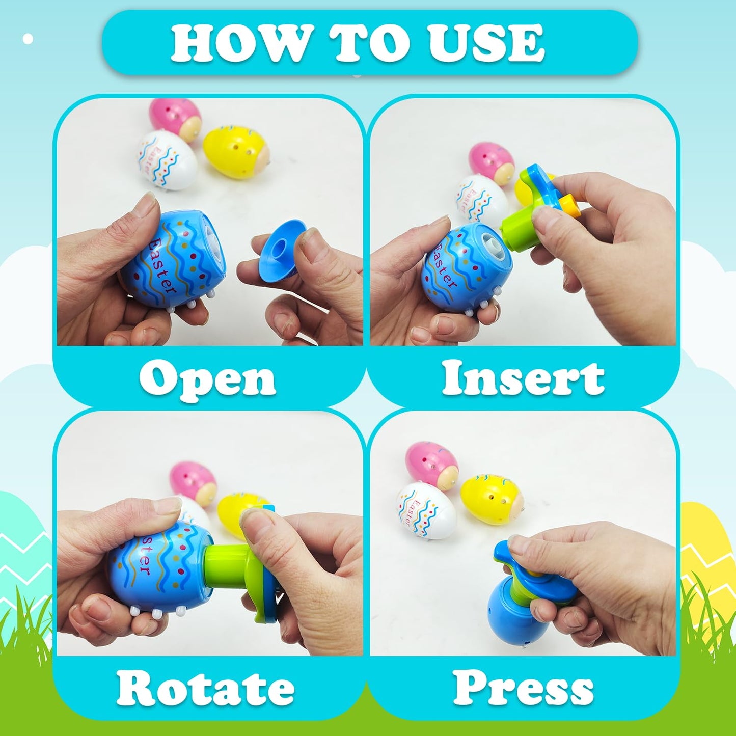 Leetous Light-Up Easter Spinning Tops — 8 Pack Party Favors & Basket Stuffers