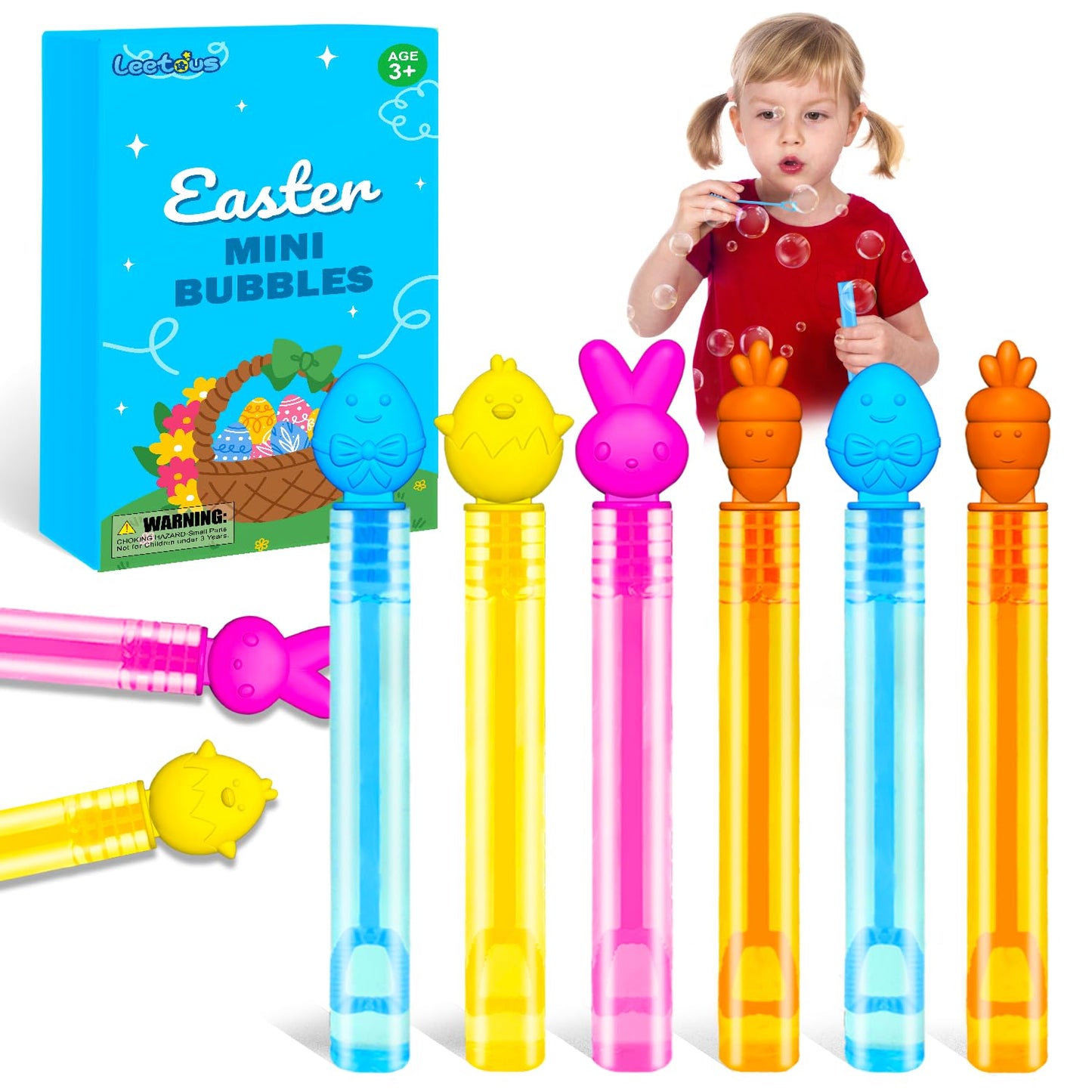 Leetous 24 Pack Easter Mini Bubbles Wands – Non-Candy Easter Toys for Kids