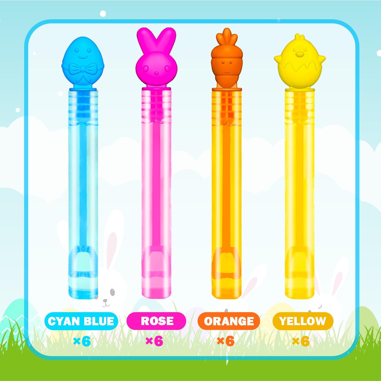 Leetous 24 Pack Easter Mini Bubbles Wands – Non-Candy Easter Toys for Kids