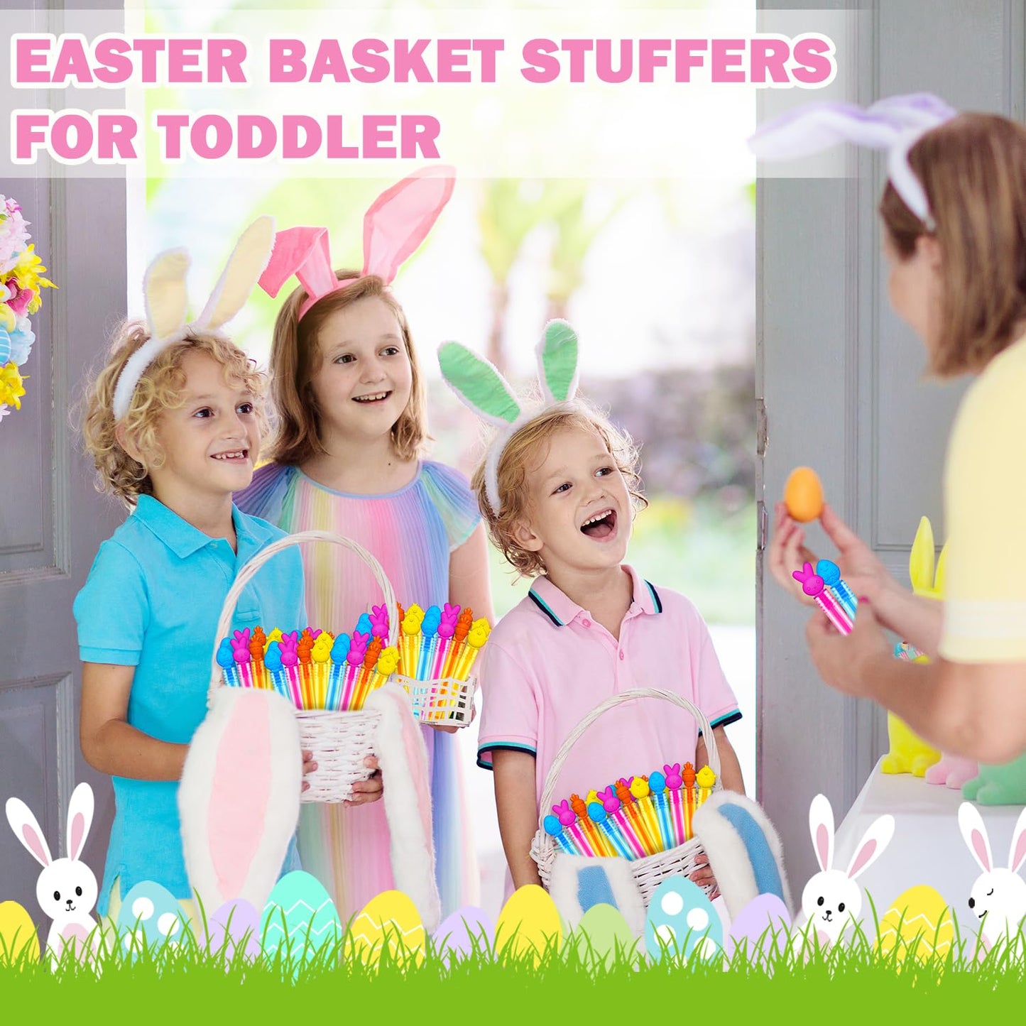 Leetous 24 Pack Easter Mini Bubbles Wands – Non-Candy Easter Toys for Kids
