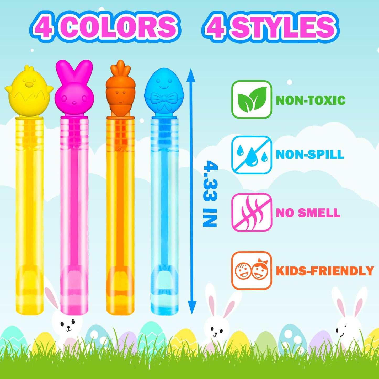 Leetous 24 Pack Easter Mini Bubbles Wands – Non-Candy Easter Toys for Kids